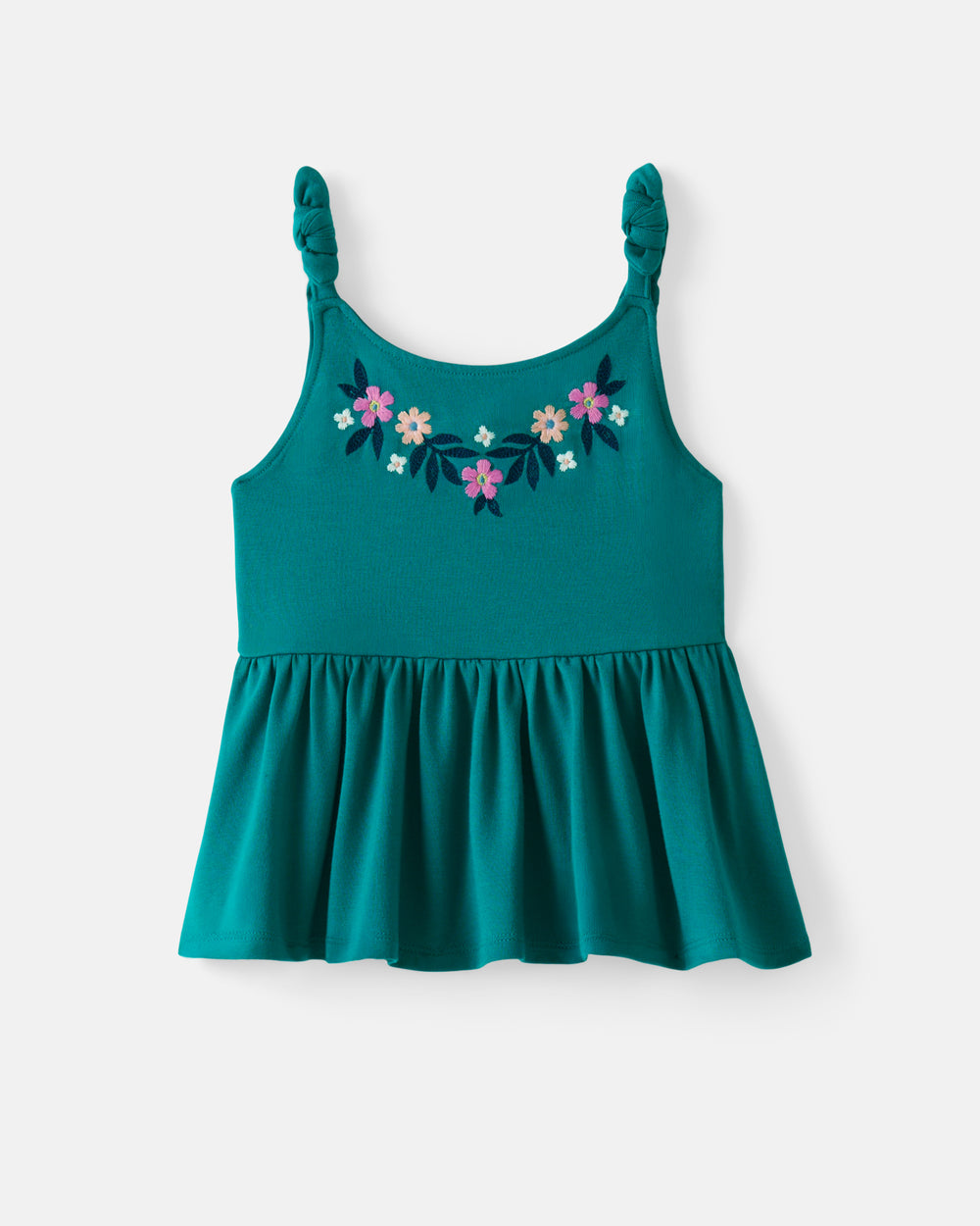 Flat lay of the Midnight Tide Embroidered Peplum Tank