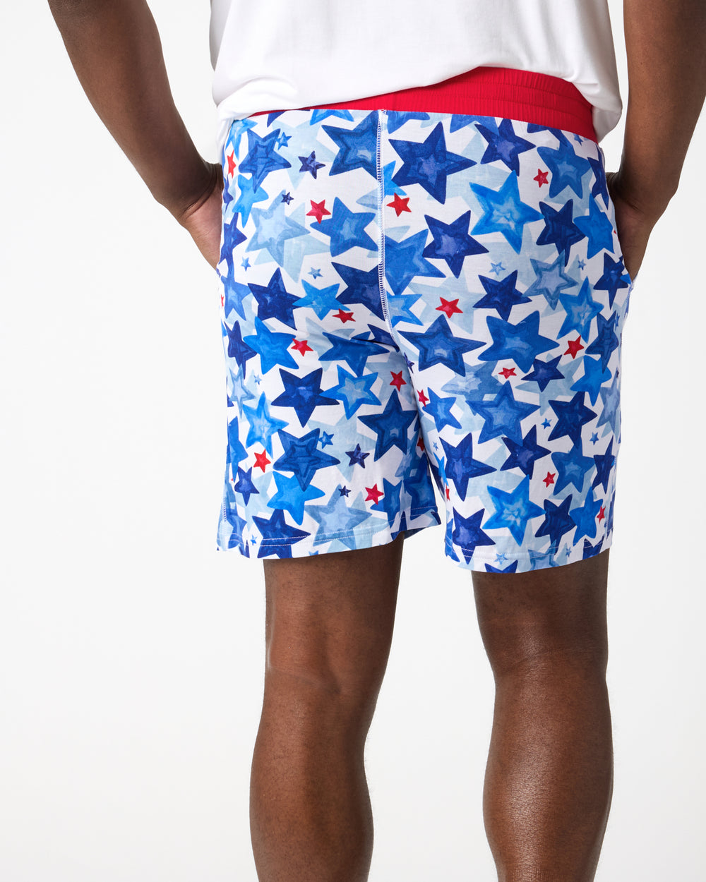 Back view of man wearing the Starry Splash Men's Pajama Shorts