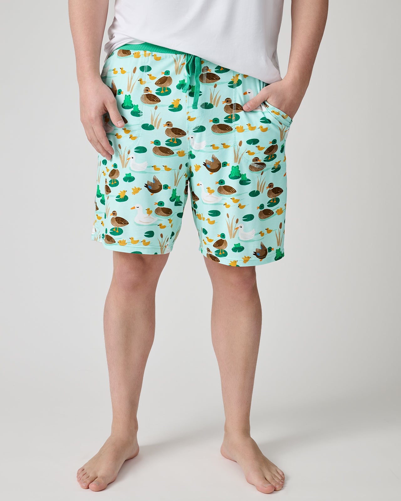 Man wearing the Puddle Jumpers Men's Pajama Shorts