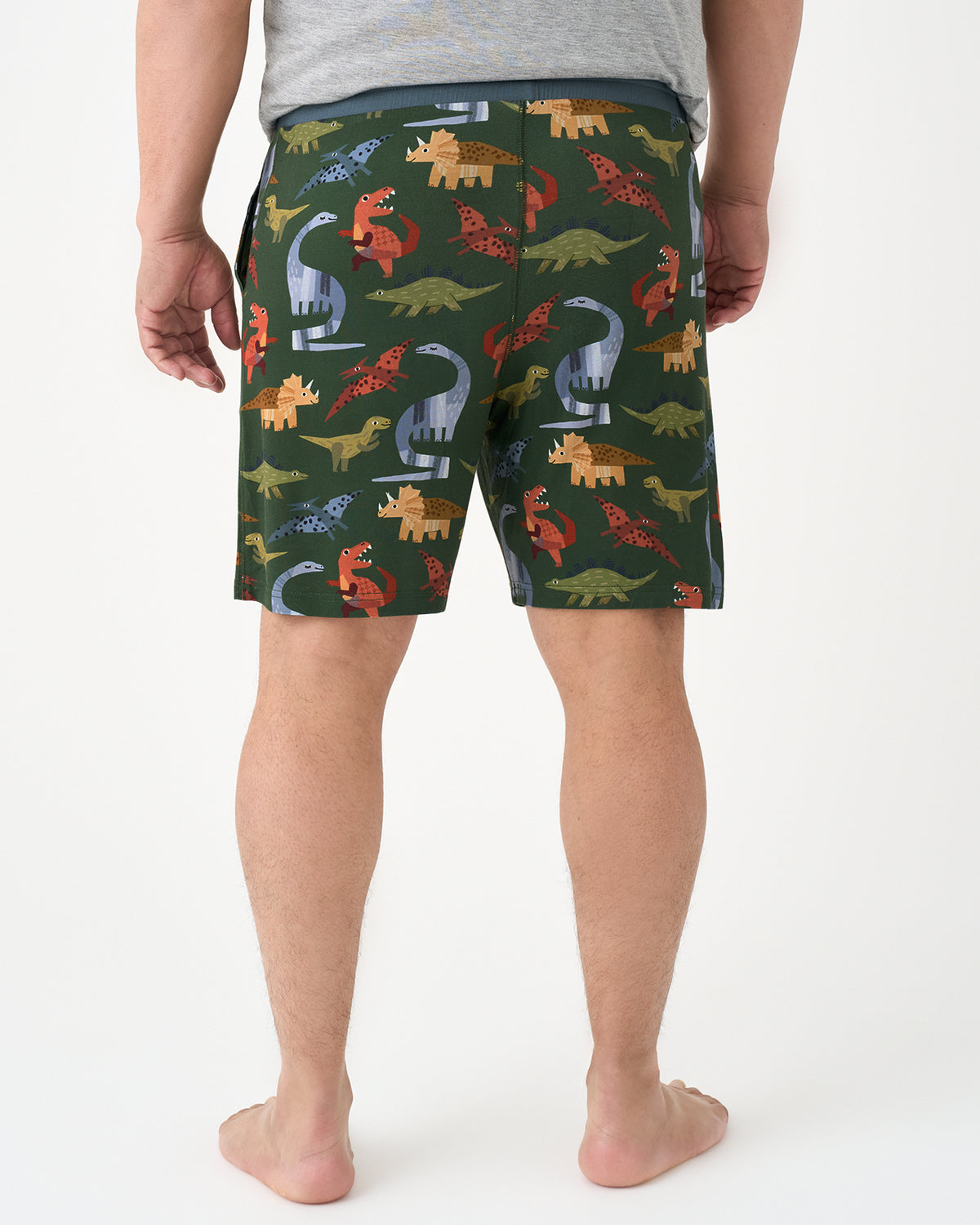 Back view of man wearing the Green Roar & Explore Men's Pajama Shorts