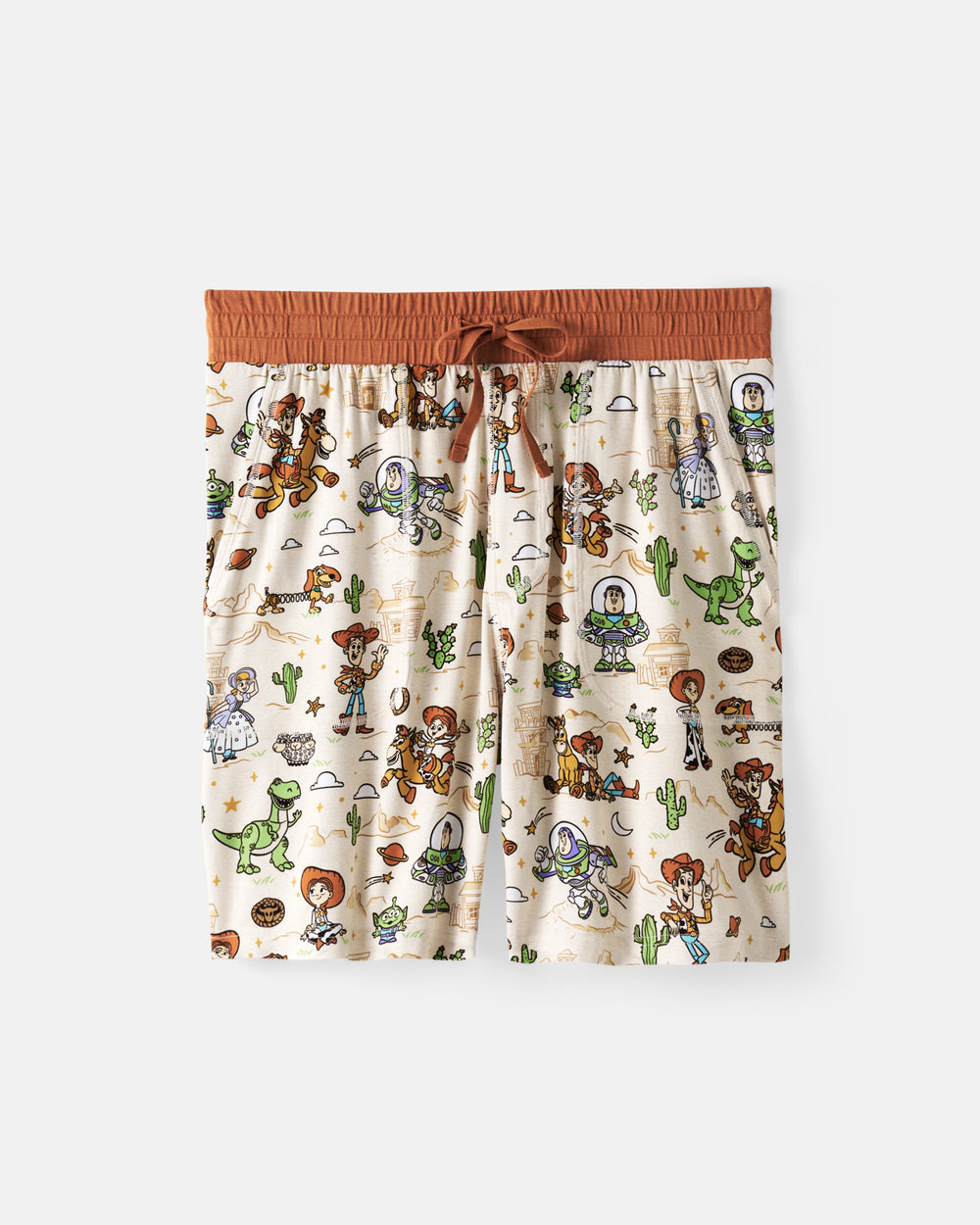 Flat lay of the Disney & Pixar Woody's Wild West Men's Pajama Shorts