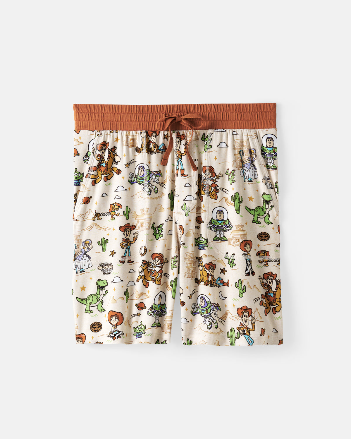 Flat lay of the Disney & Pixar Woody's Wild West Men's Pajama Shorts