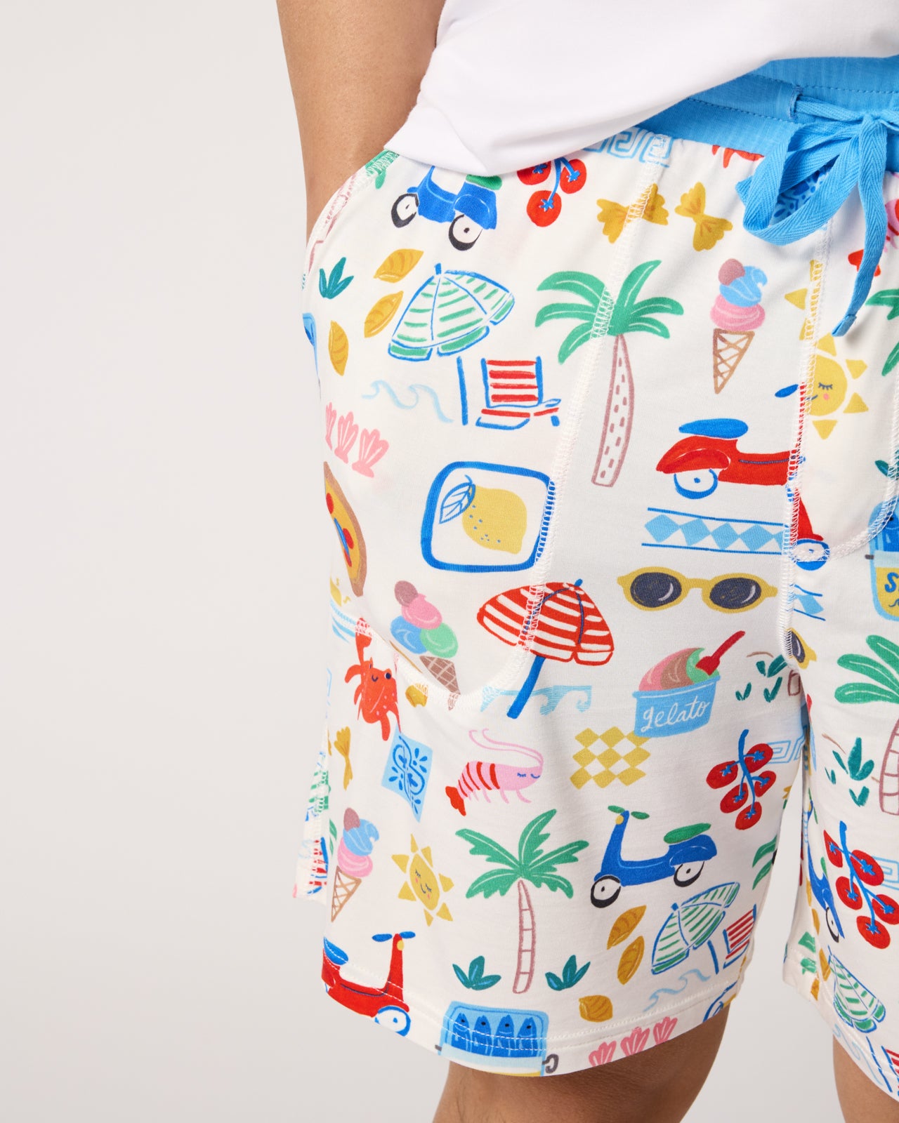 Close up of man wearing the Ciao Bella Men's Pajama Shorts