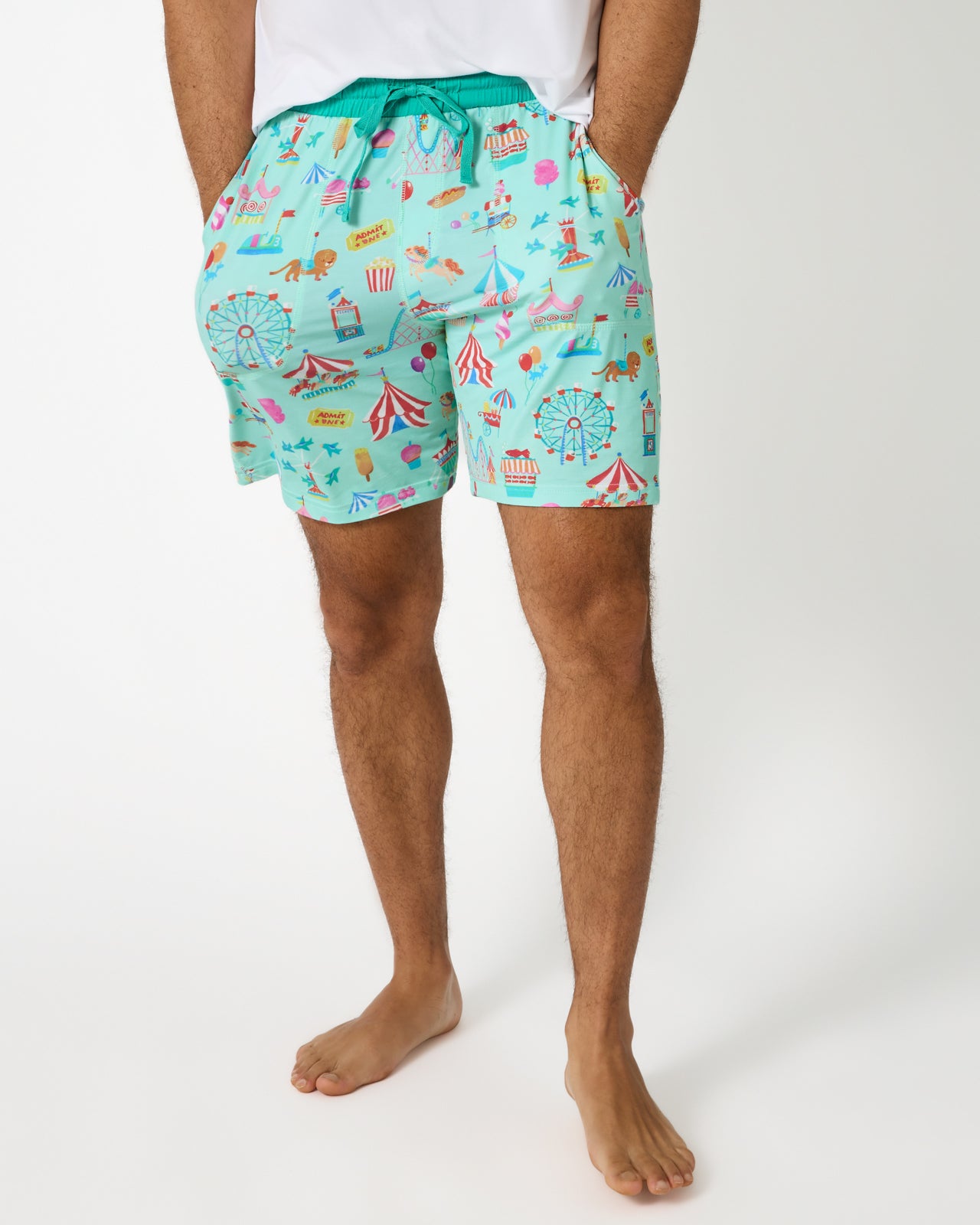 Man wearing the Fizzy Fair Men's Pajama Shorts