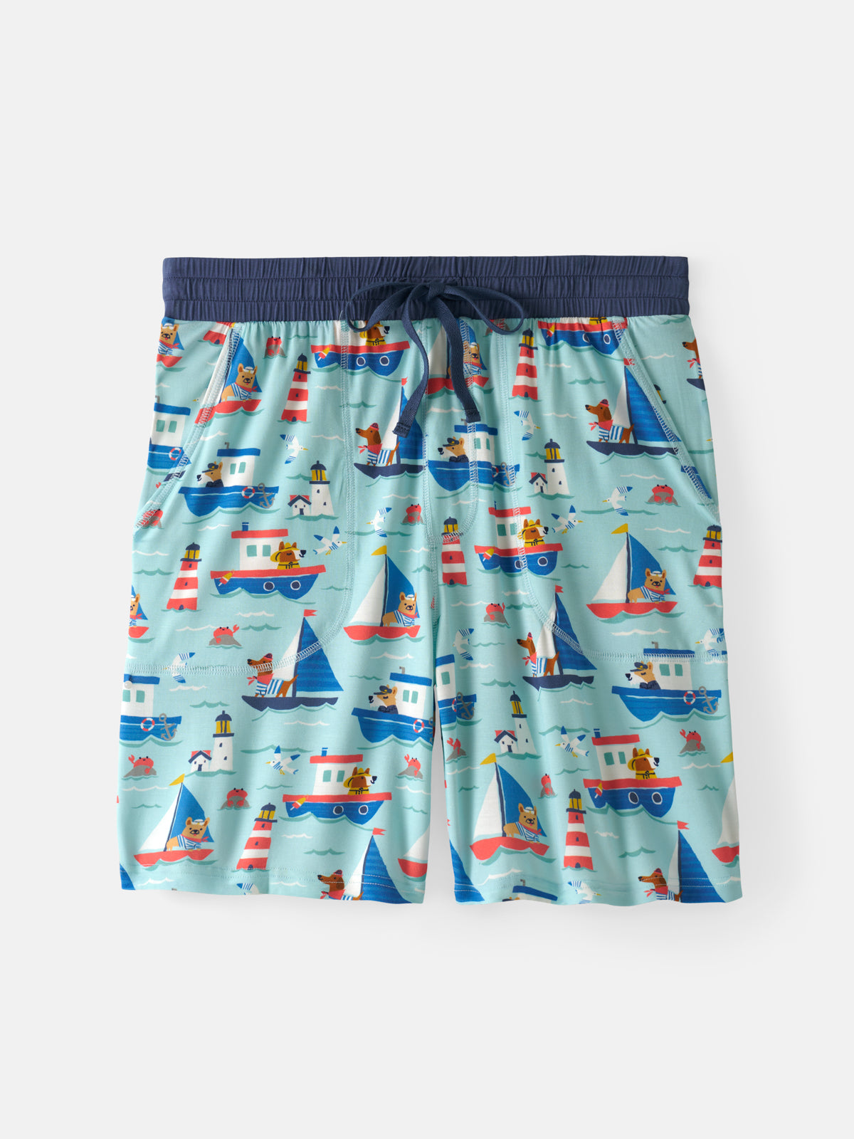 Flat lay of the Nautical Paws Men's Pajama Shorts