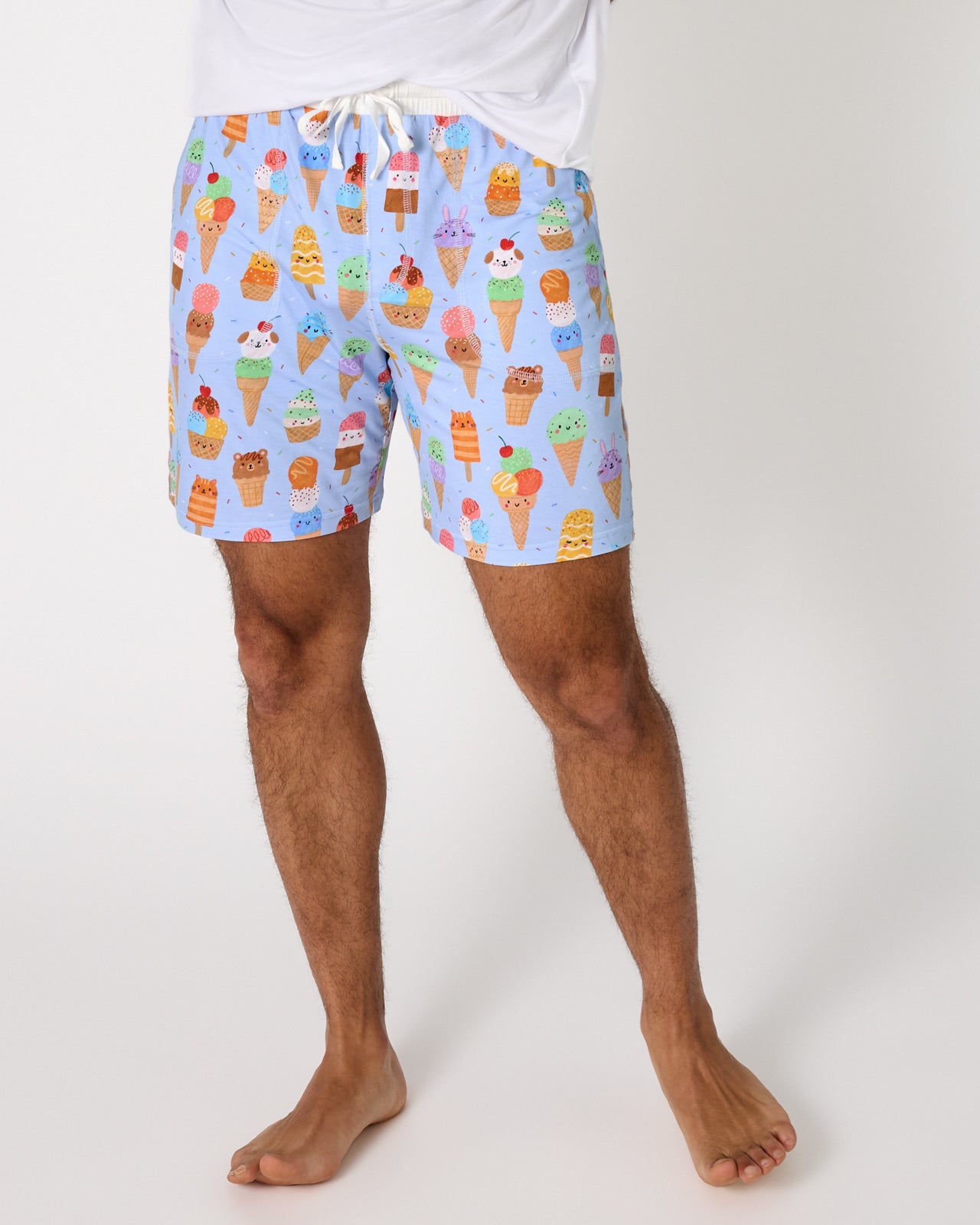 Man wearing the Scoop Squad Men's Pajama Shorts