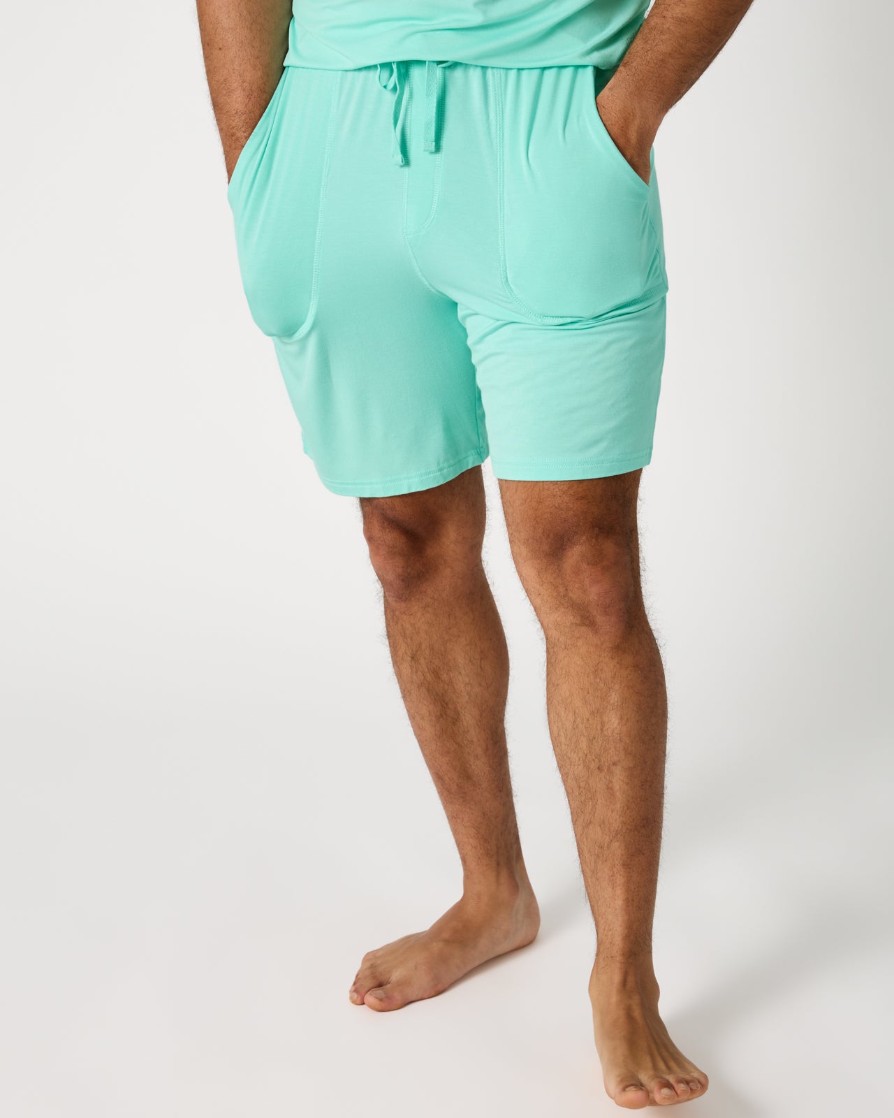 Man wearing the Ocean Mist Men's Short Sleeve Pajama Top
