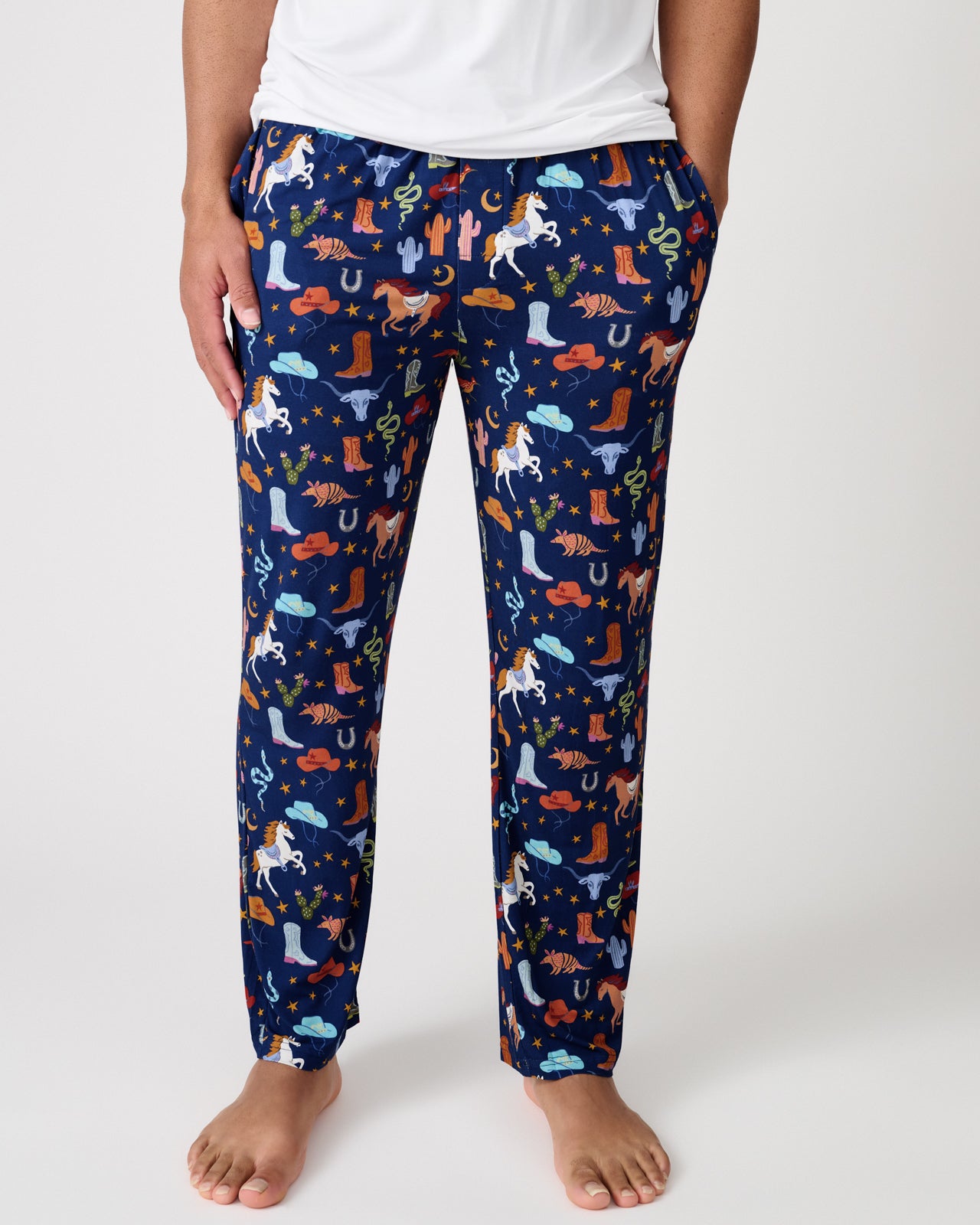 Front view of man wearing the Blue Rancher Roundup Men's Pajama Pants