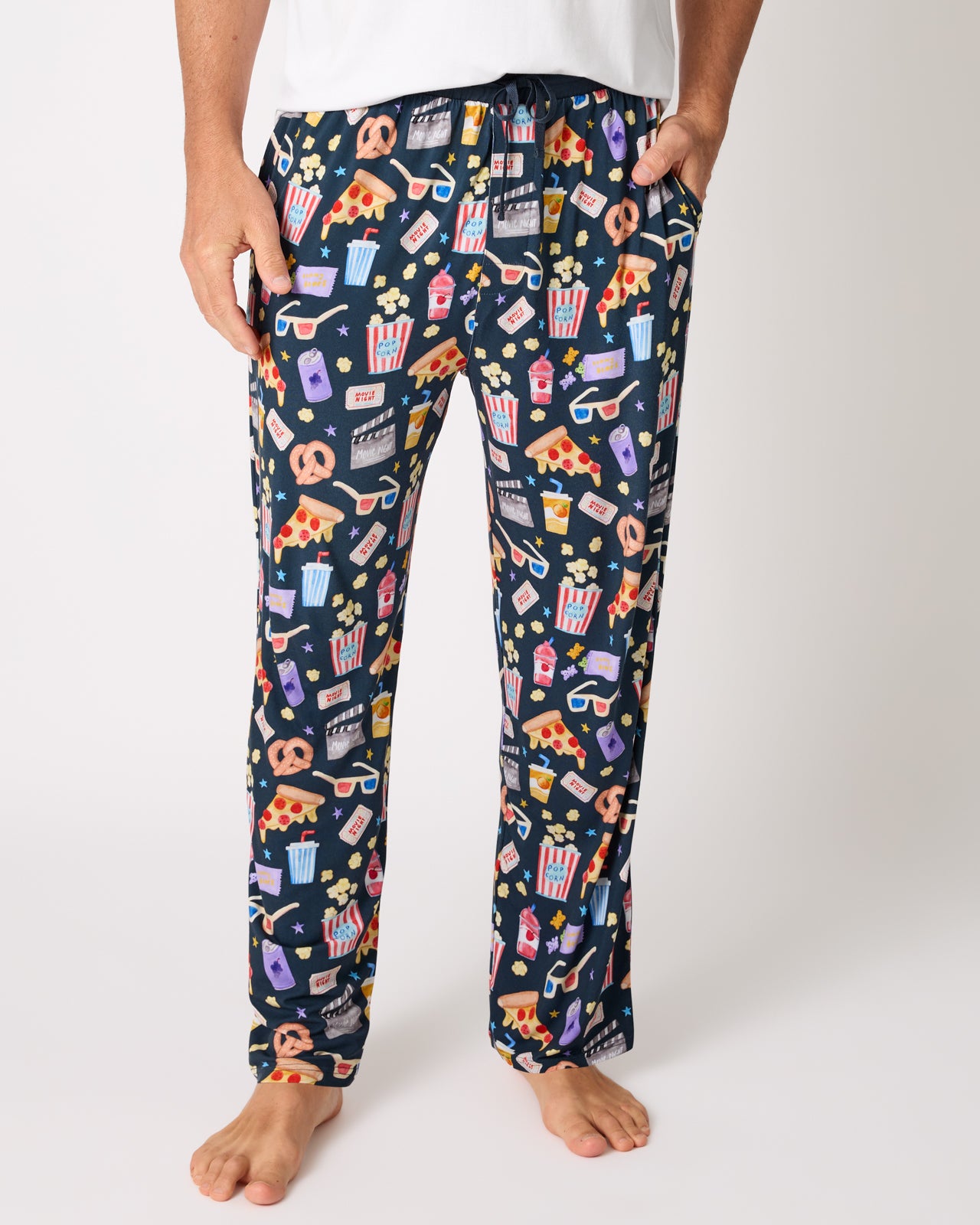 Man wearing the Movie Marathon Men's Pajama Pants