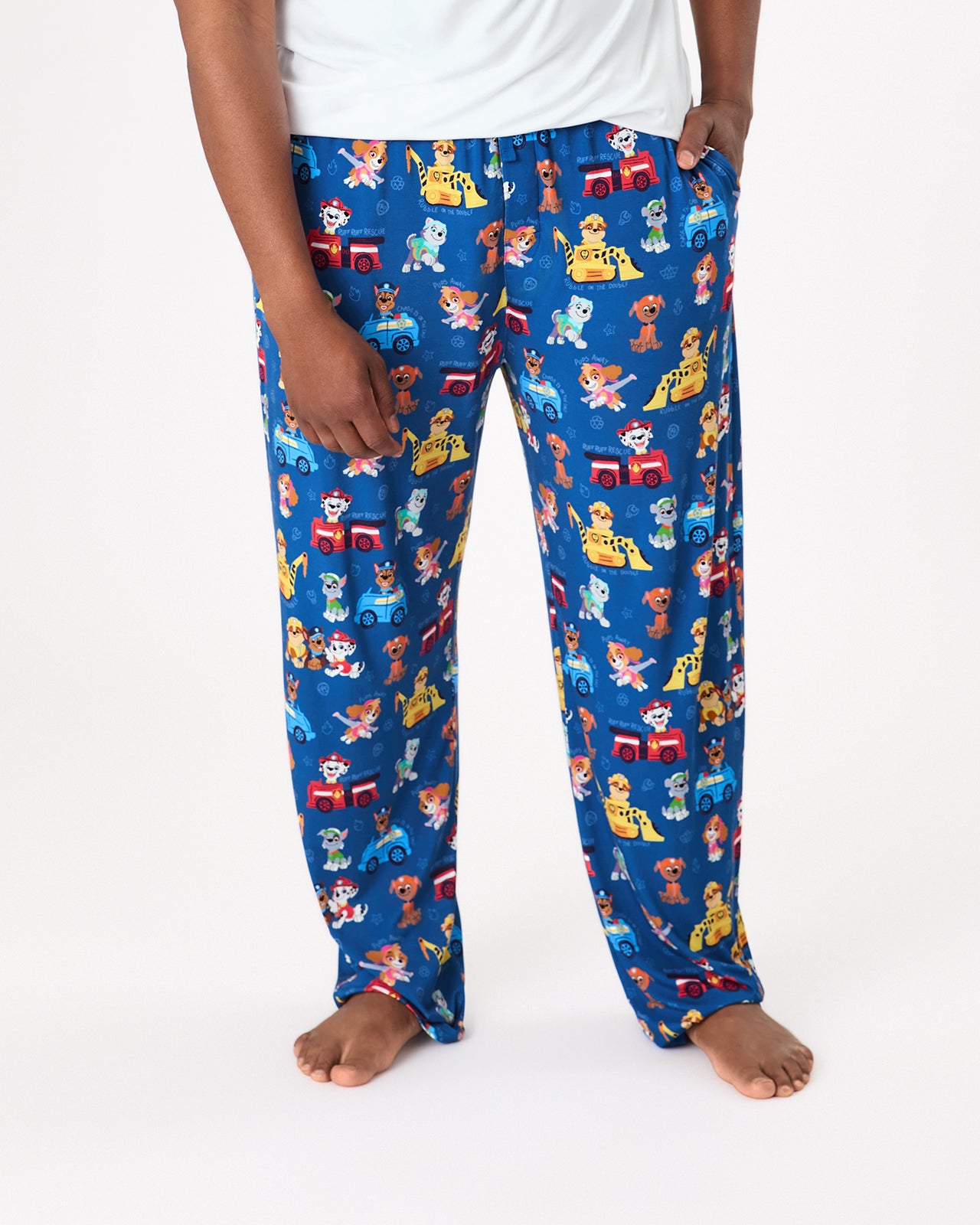 Front view of man wearing the PAW Patrol Adventure Bay Heroes Men's Pajama Pants
