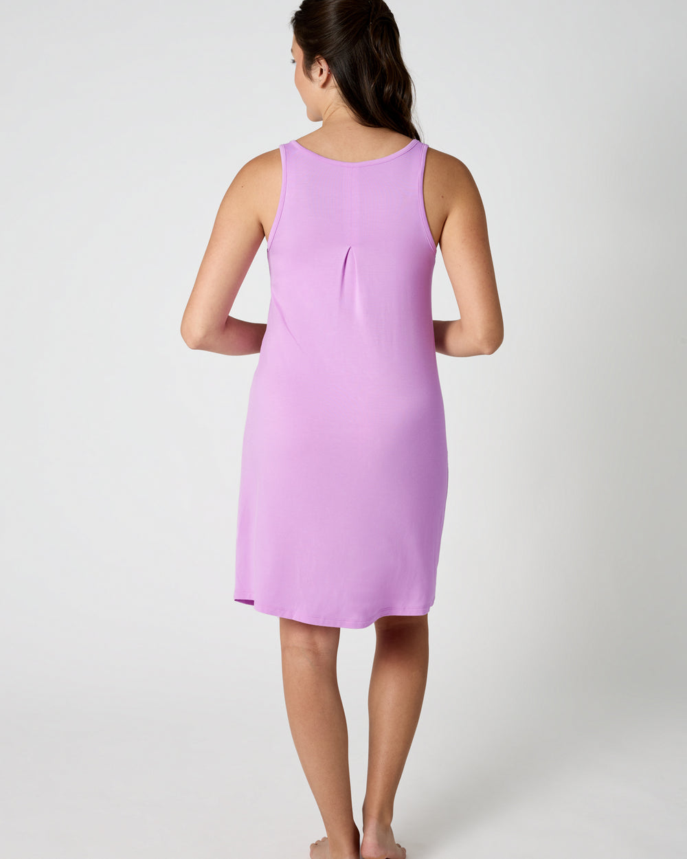 Back view of woman wearing the Soft Wisteria Women's Sleeveless Nightgown