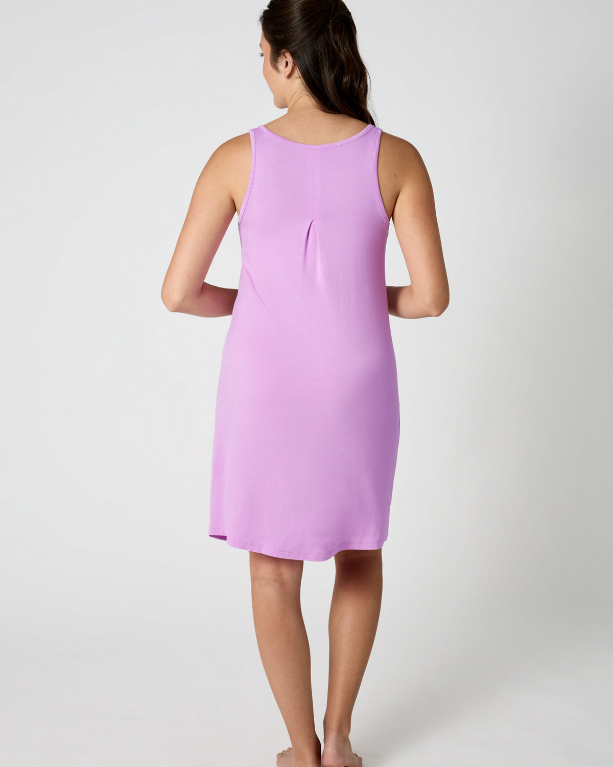 Back view of woman wearing the Soft Wisteria Women's Sleeveless Nightgown