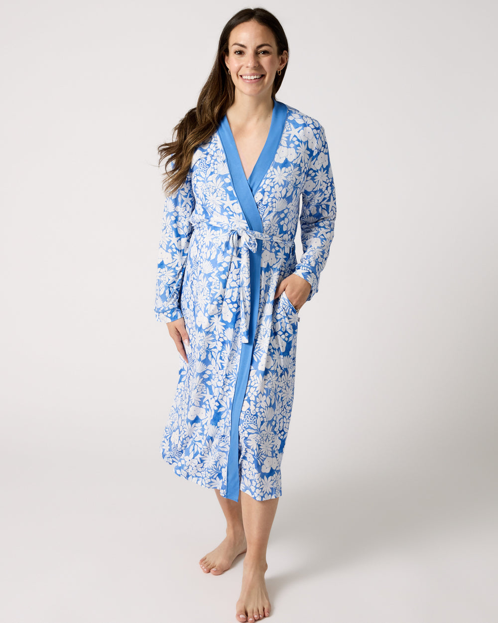 Woman wearing the Azure Garden Women's Robe