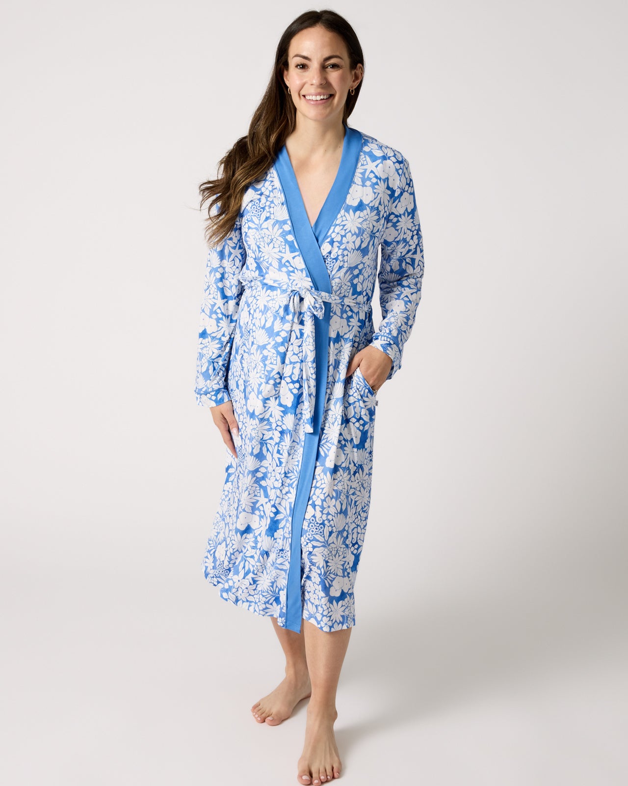 Woman wearing the Azure Garden Women's Robe