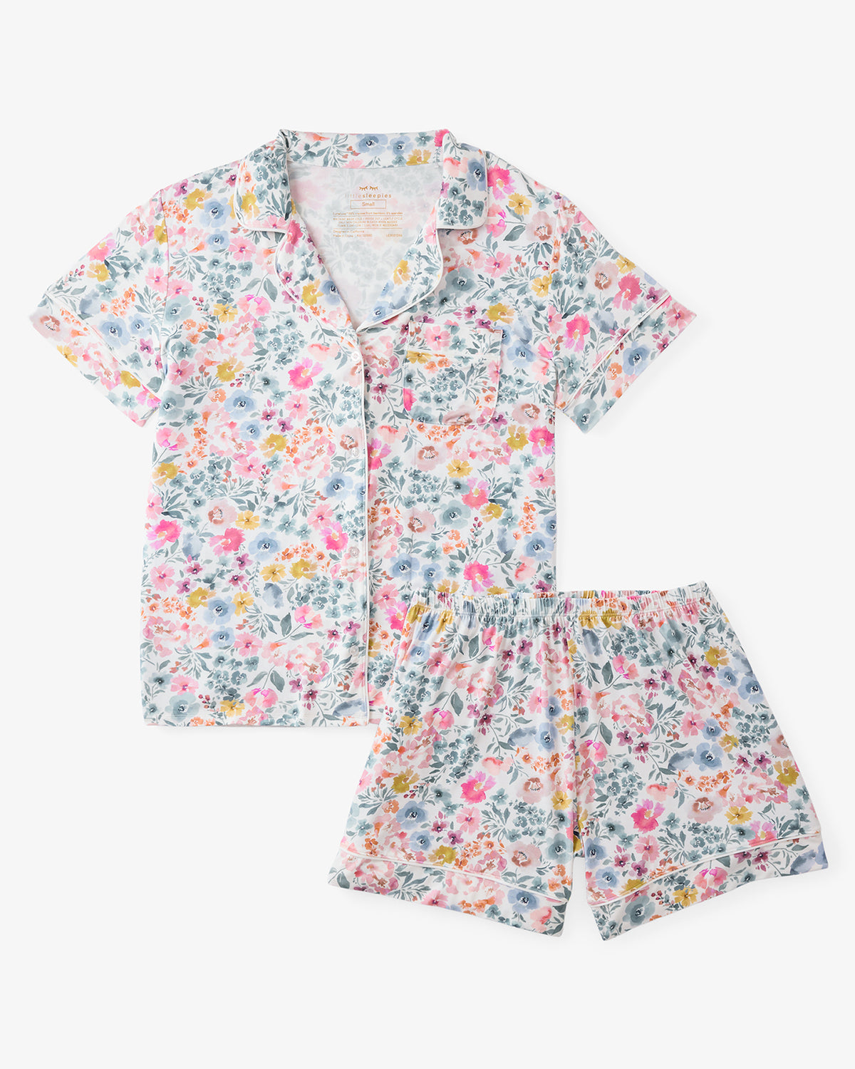 Flat lay of the Tiny Blooms Women's Short Sleeve Short Pajama Set