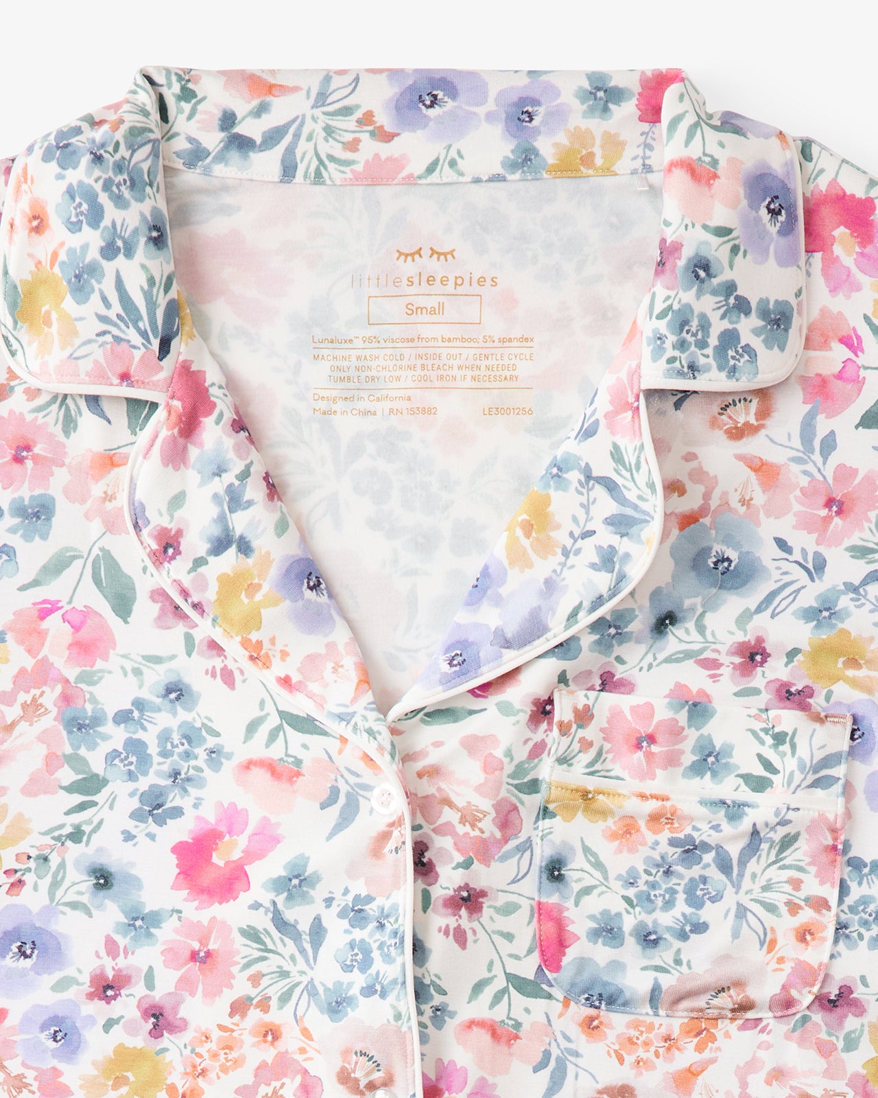 Close up of the collar on the Tiny Blooms Women's Short Sleeve Short Pajama Set
