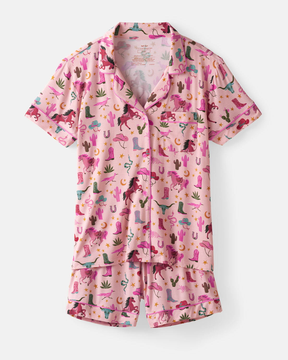 Flat lay of the Pink Rancher Roundup Women's Short Sleeve & Shorts Pajama Set