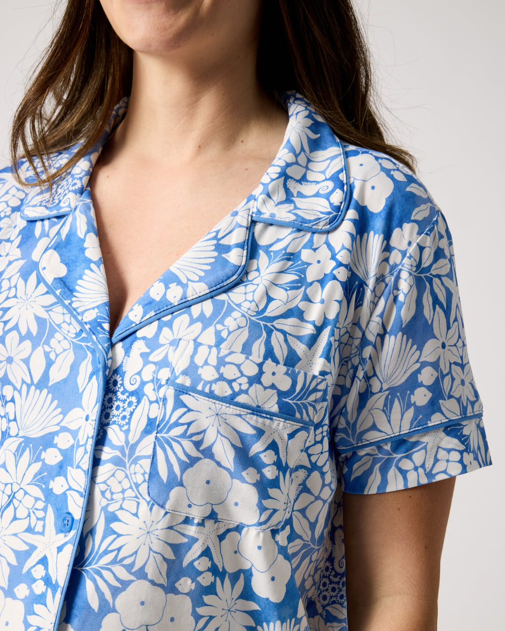 Close up of the collar detail on the Azure Garden Women's Pajama Set