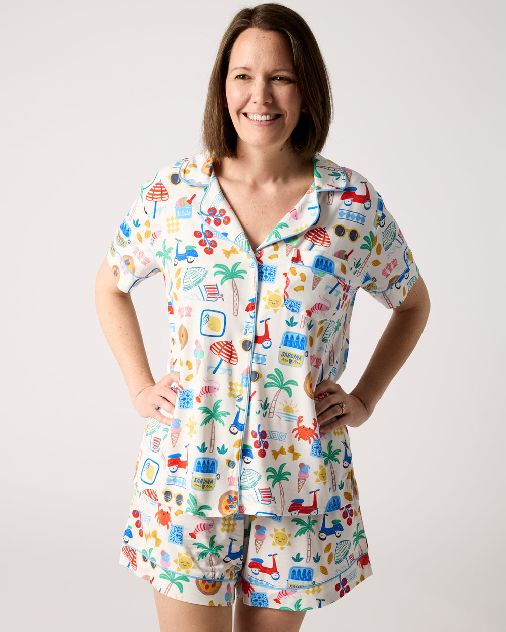 Woman wearing the Ciao Bella Women's Pajama Set
