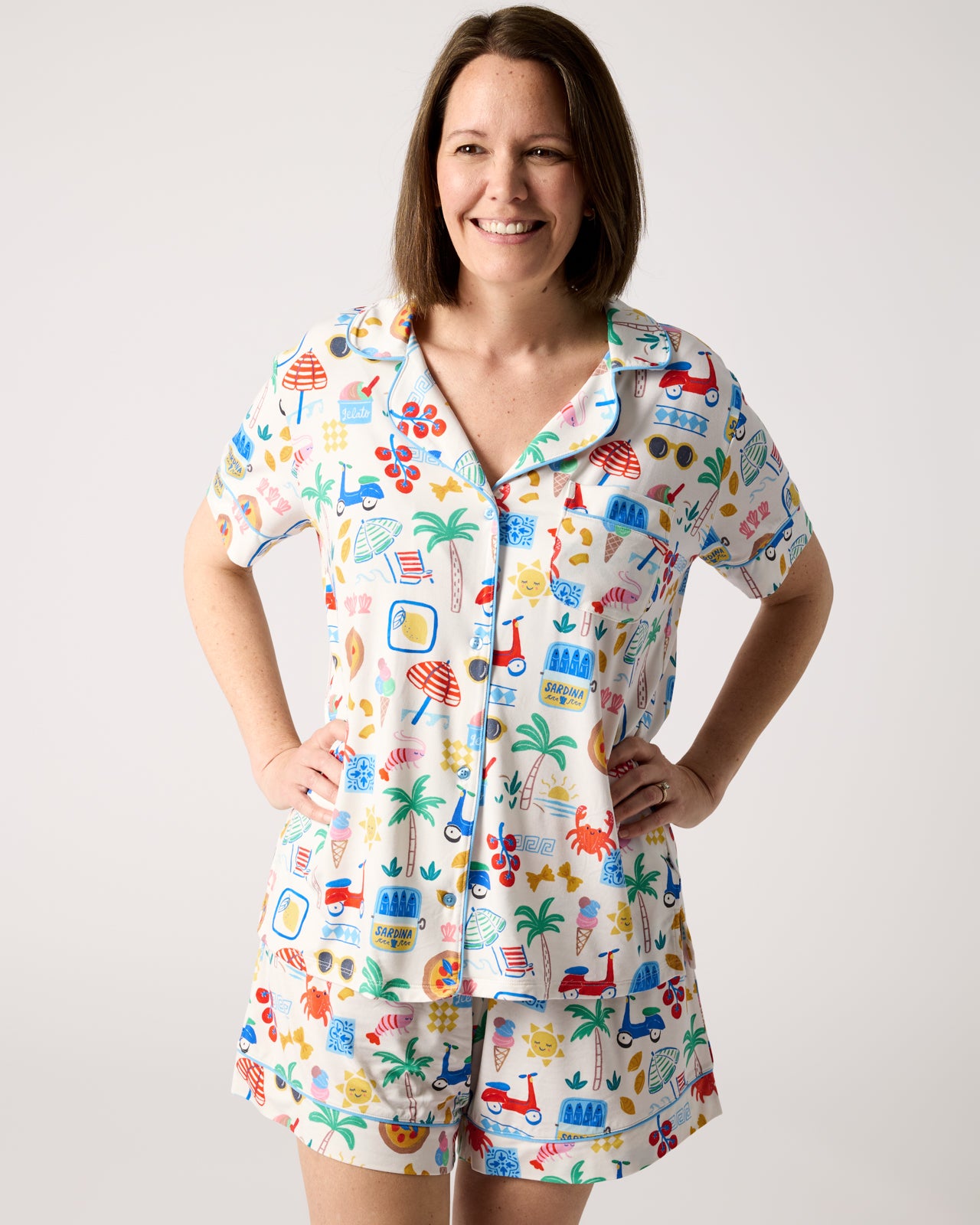 Woman wearing the Ciao Bella Women's Pajama Set