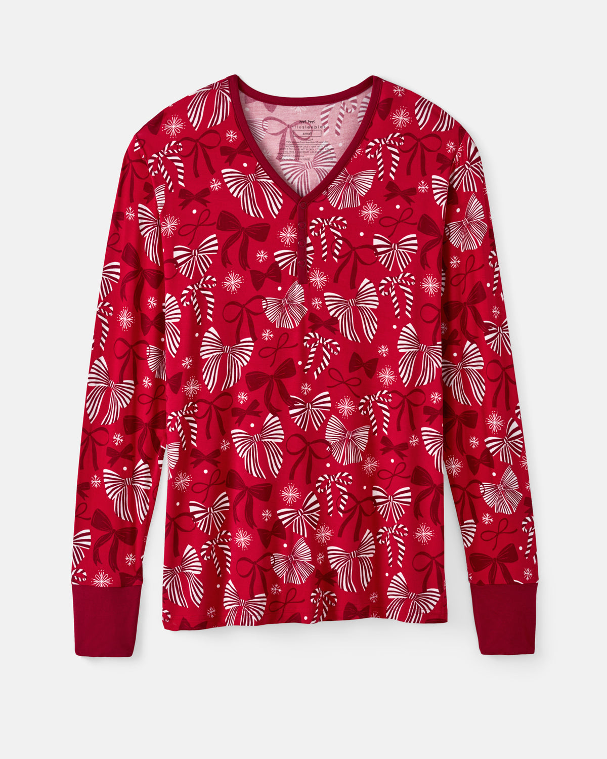 Flat lay of the Holiday Bows Women's Pajama Top