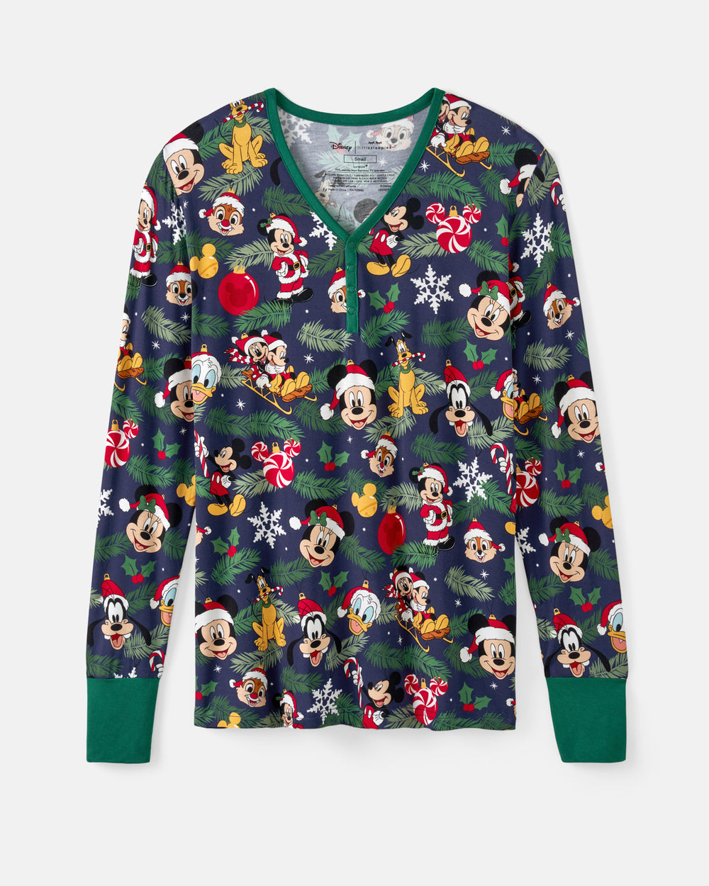 Flat lay of the Disney Mickey & Friends Deck The Halls Women's Pajama Top