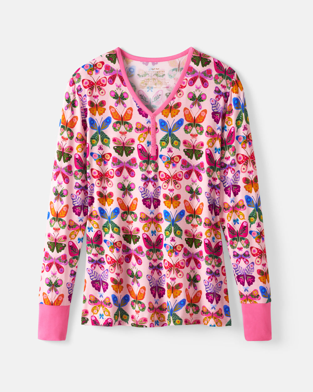 Flat lay of the Flutter Garden Women's Long Sleeve Pajama Top