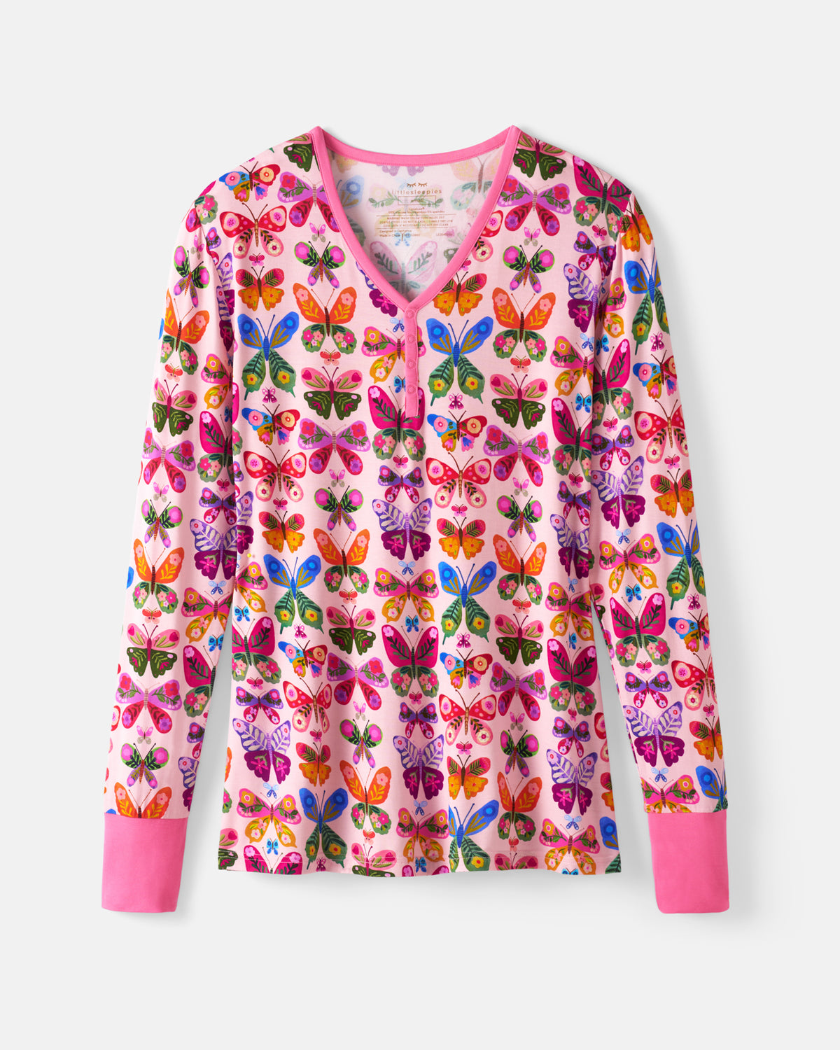 Flat lay of the Flutter Garden Women's Long Sleeve Pajama Top