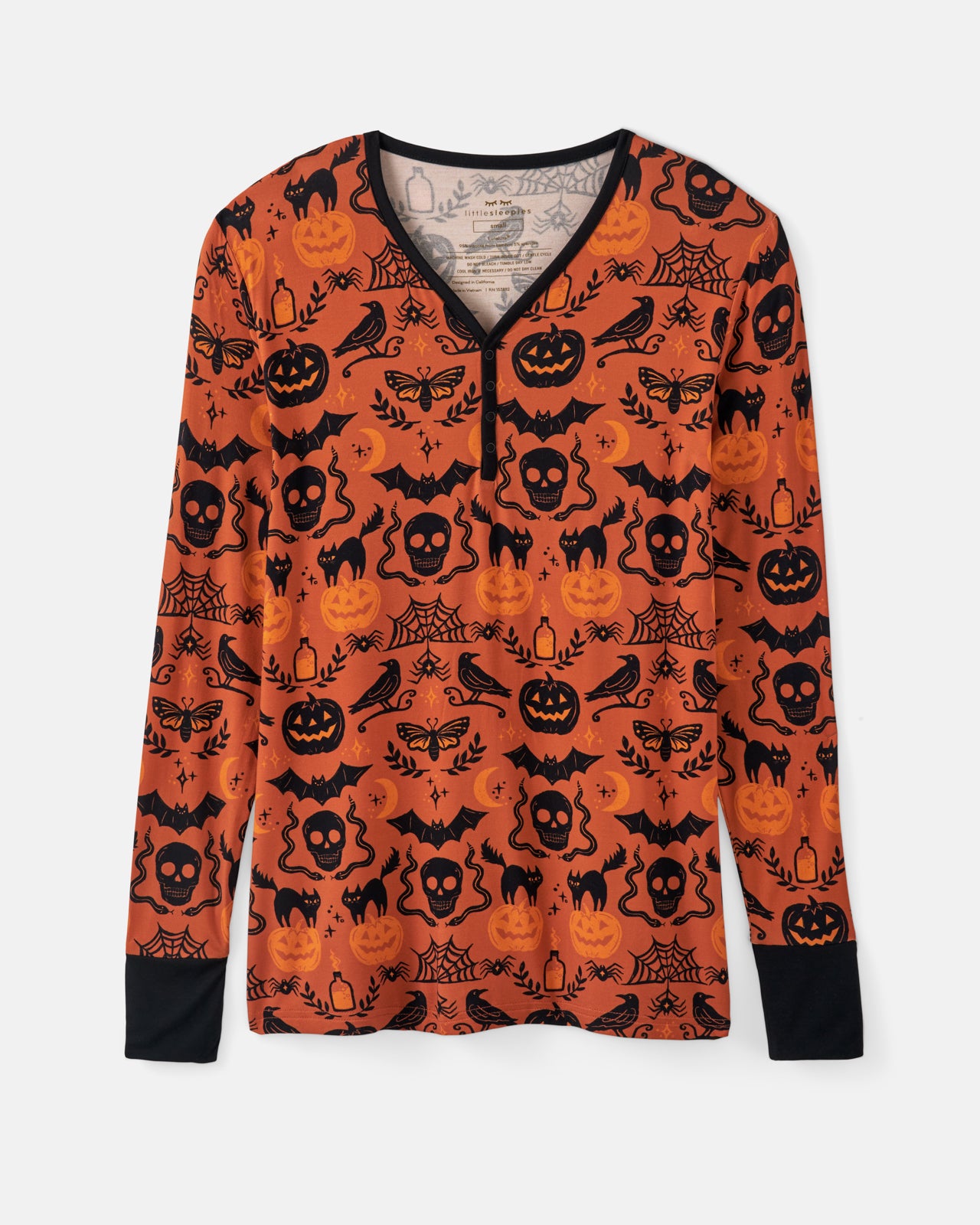 Flat lay of the Midnight Mischief Women's Long Sleeve Pajama Top