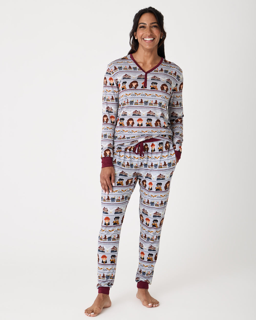 Woman wearing the Harry Potter™ Spellbinding Studies Women's Pajama Pants and Top