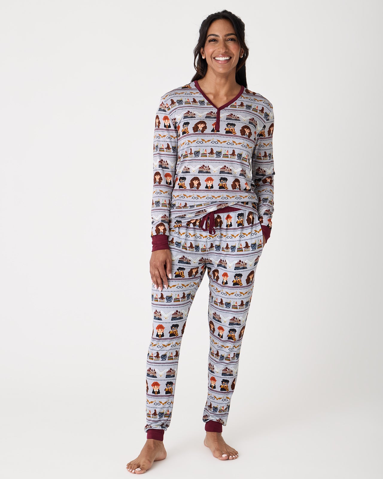 Woman wearing the Harry Potter™ Spellbinding Studies Women's Pajama Pants and Top