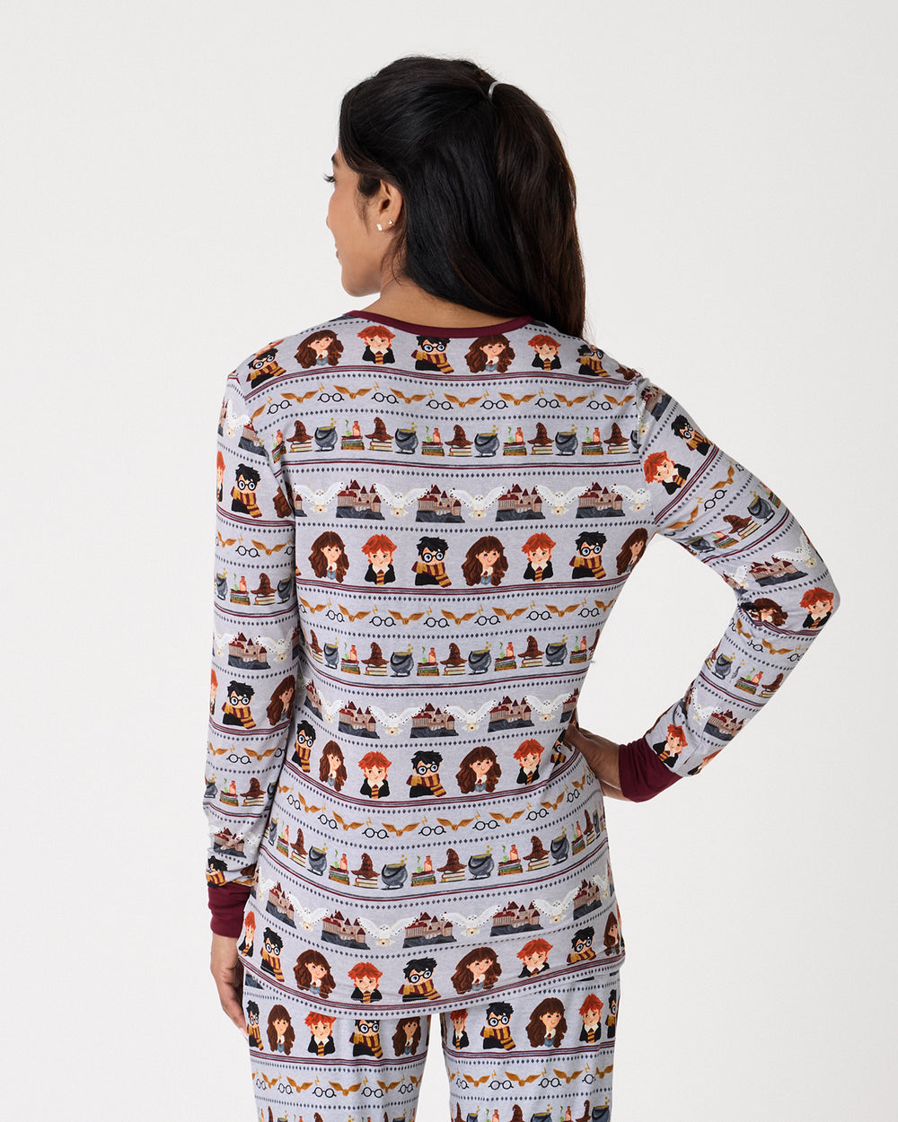 Back view of woman wearing the Harry Potter™ Spellbinding Studies Women's Long Sleeve Pajama Top