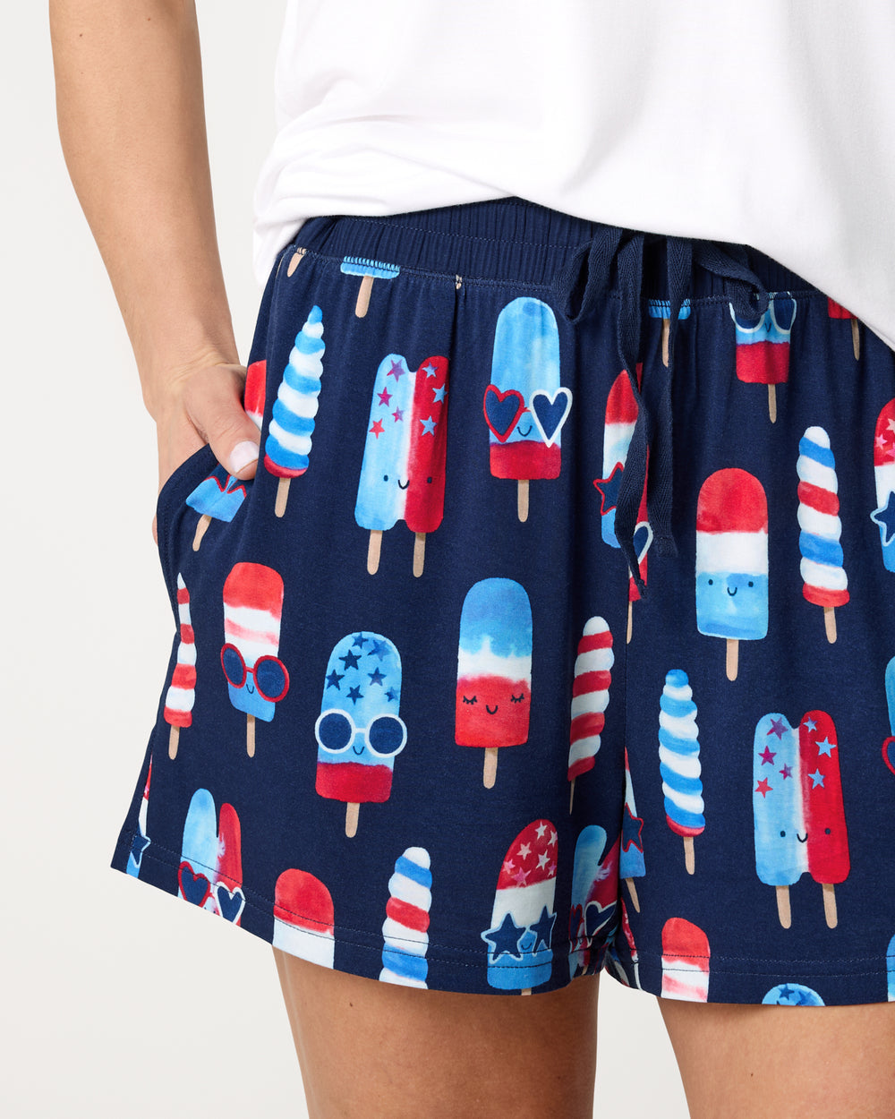 Close up of woman wearing the Sparkle Treats Women's Pajama Shorts