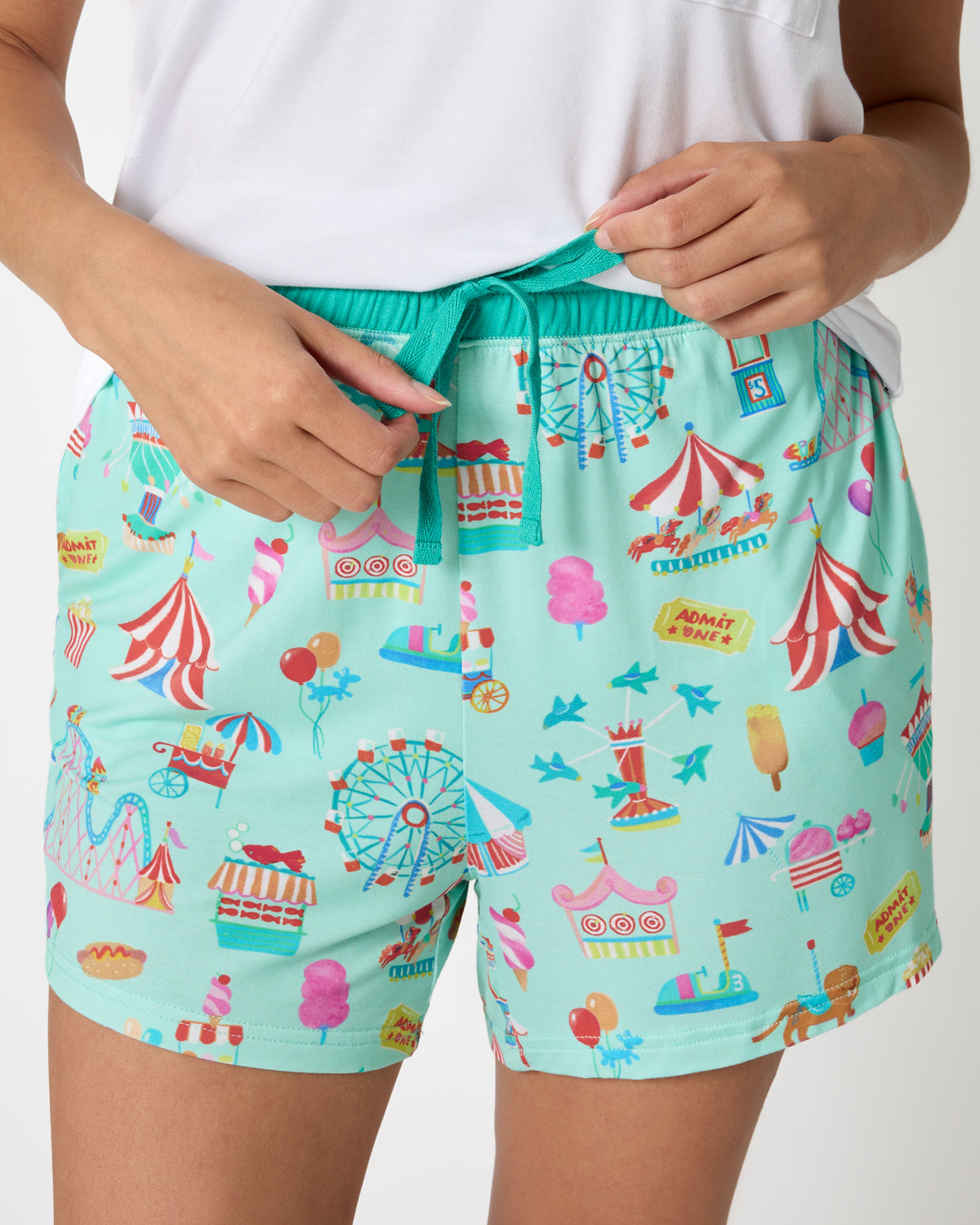 Close up of woman wearing the Fizzy Fair Women's Pajama Shorts