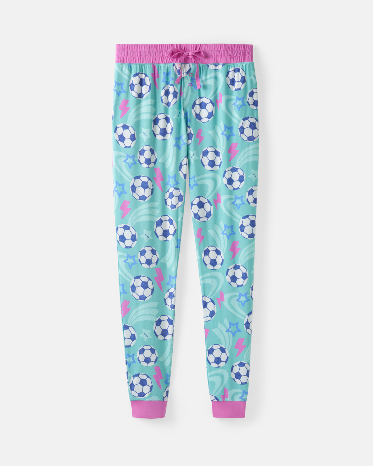 Flat lay of the Aqua Soccer Stars Women's Pajama Pants