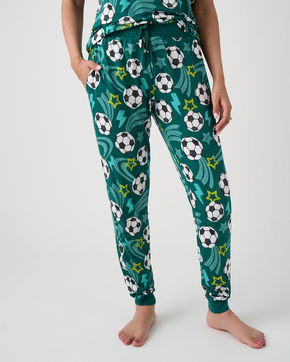 Woman wearing the Soccer Stars Women's Pajama Pants