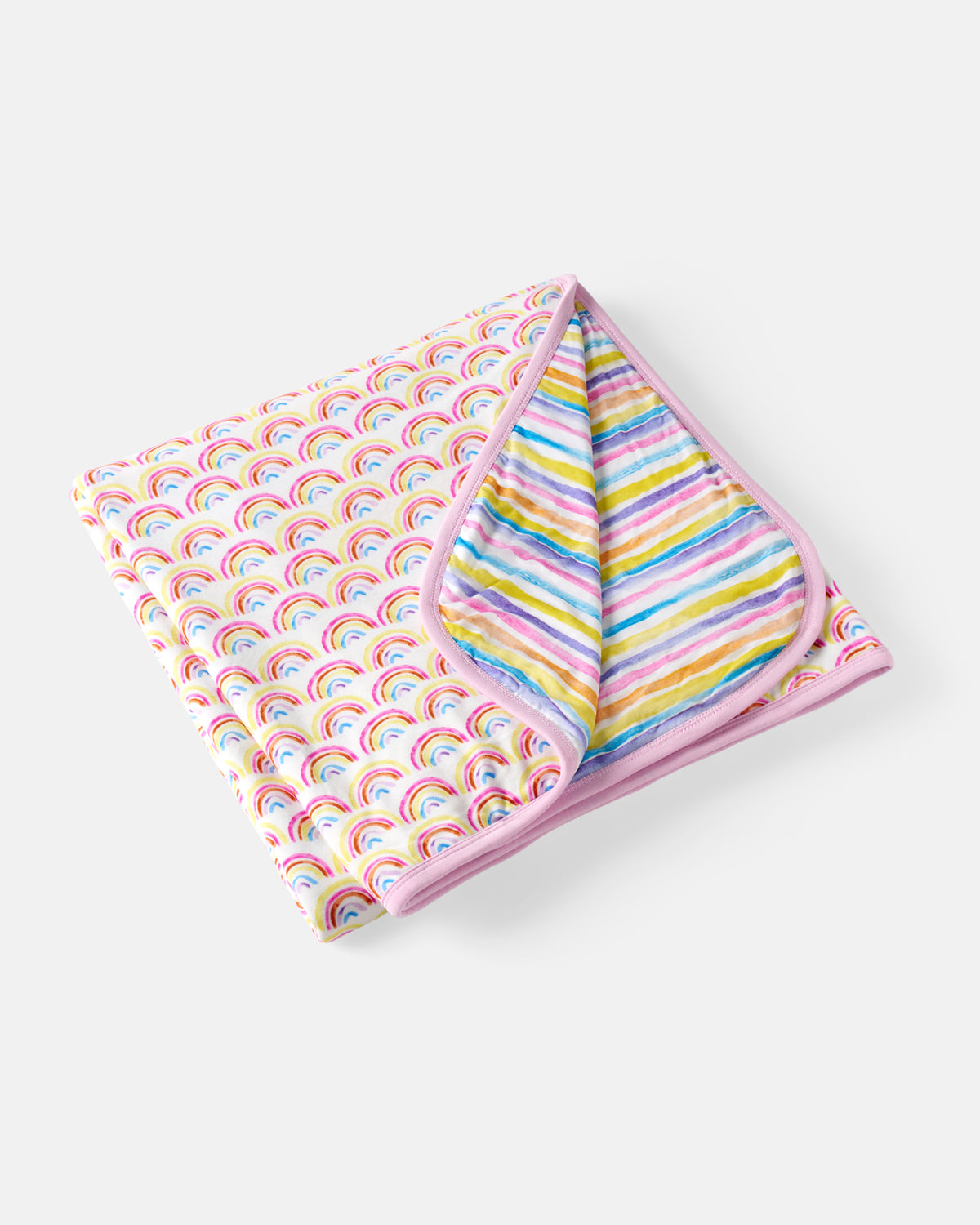 Flat lay of the Pastel Rainbows & Sunrise Stripes Large Cloud Blanket®