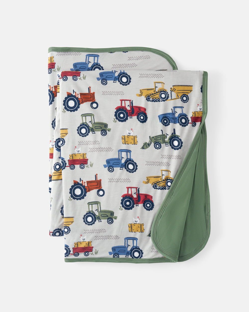Flat lay of the Tractor Tales Large Cloud Blanket®