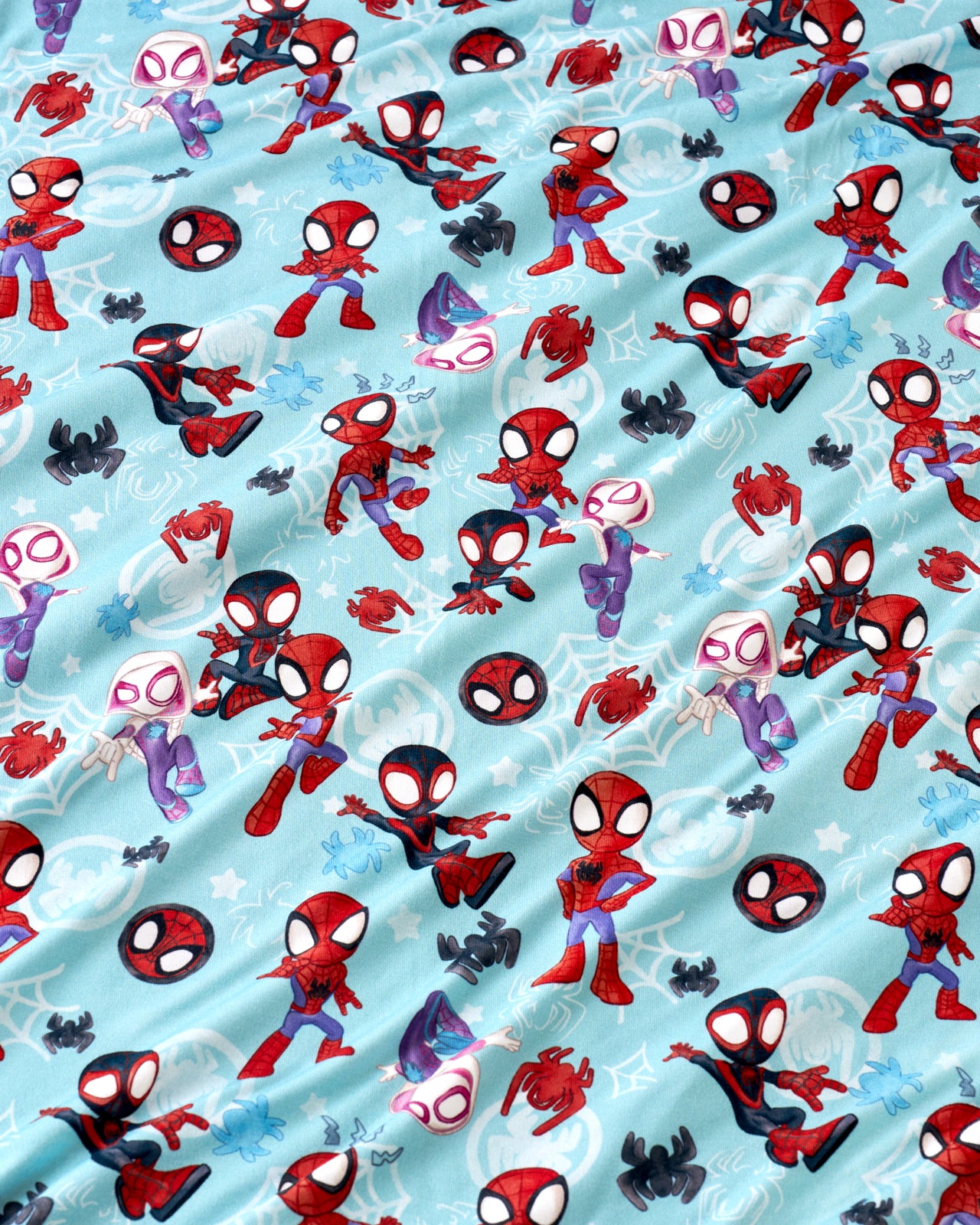 Close up of the Spidey & Friends Tiny Webs fabric