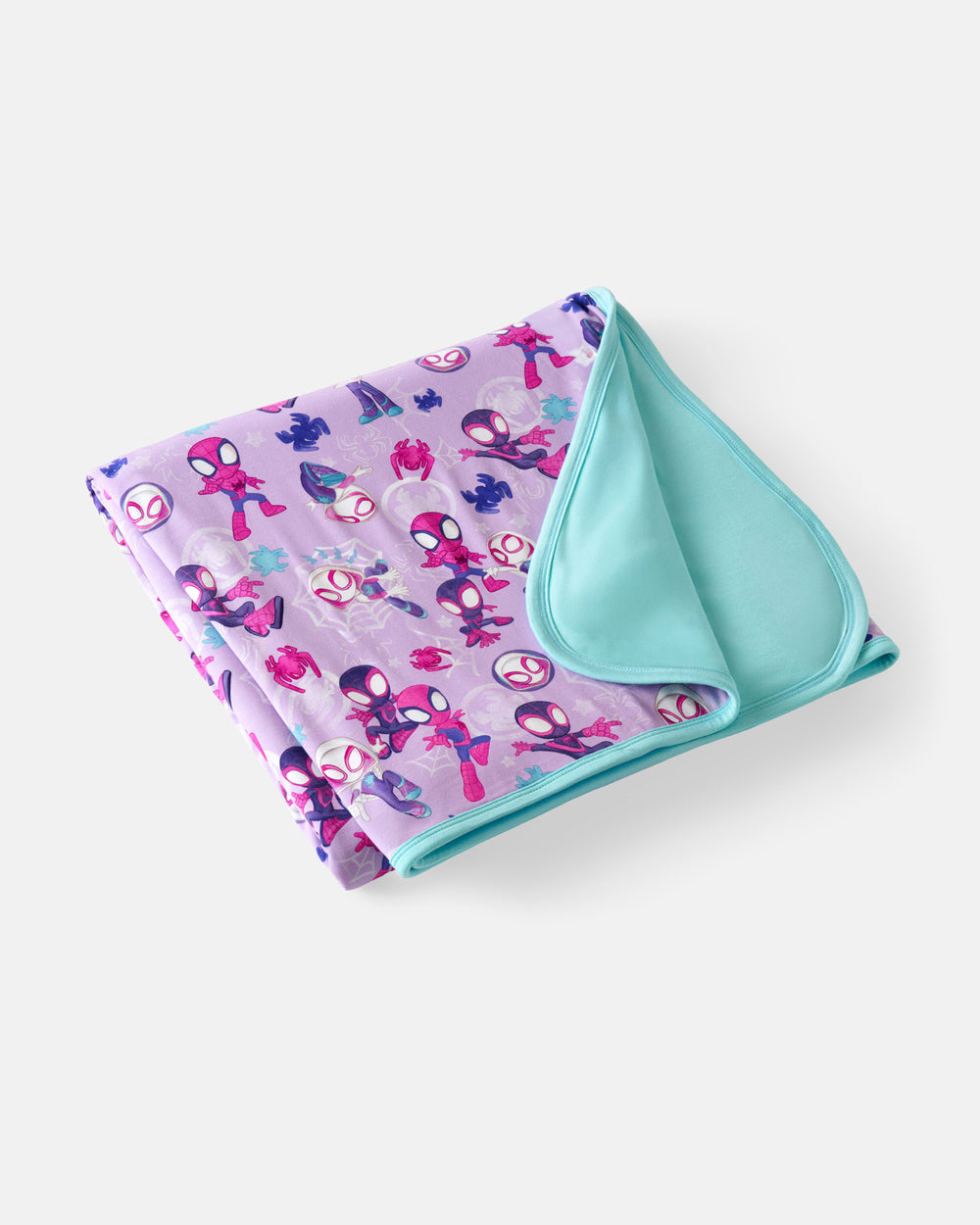 Flat lay of the Spidey & Friends Tiny Webs Large Cloud Blanket®