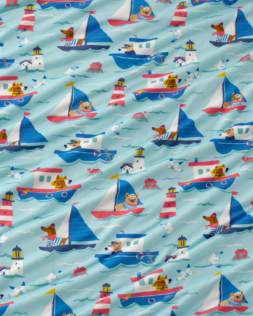 Close up of the Nautical Paws fabric