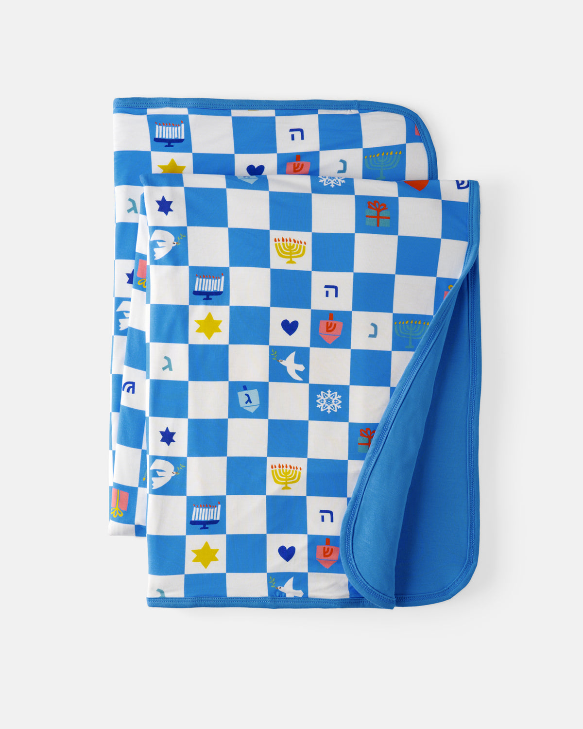 Flat lay of the Hanukkah Checks Large Cloud Blanket®