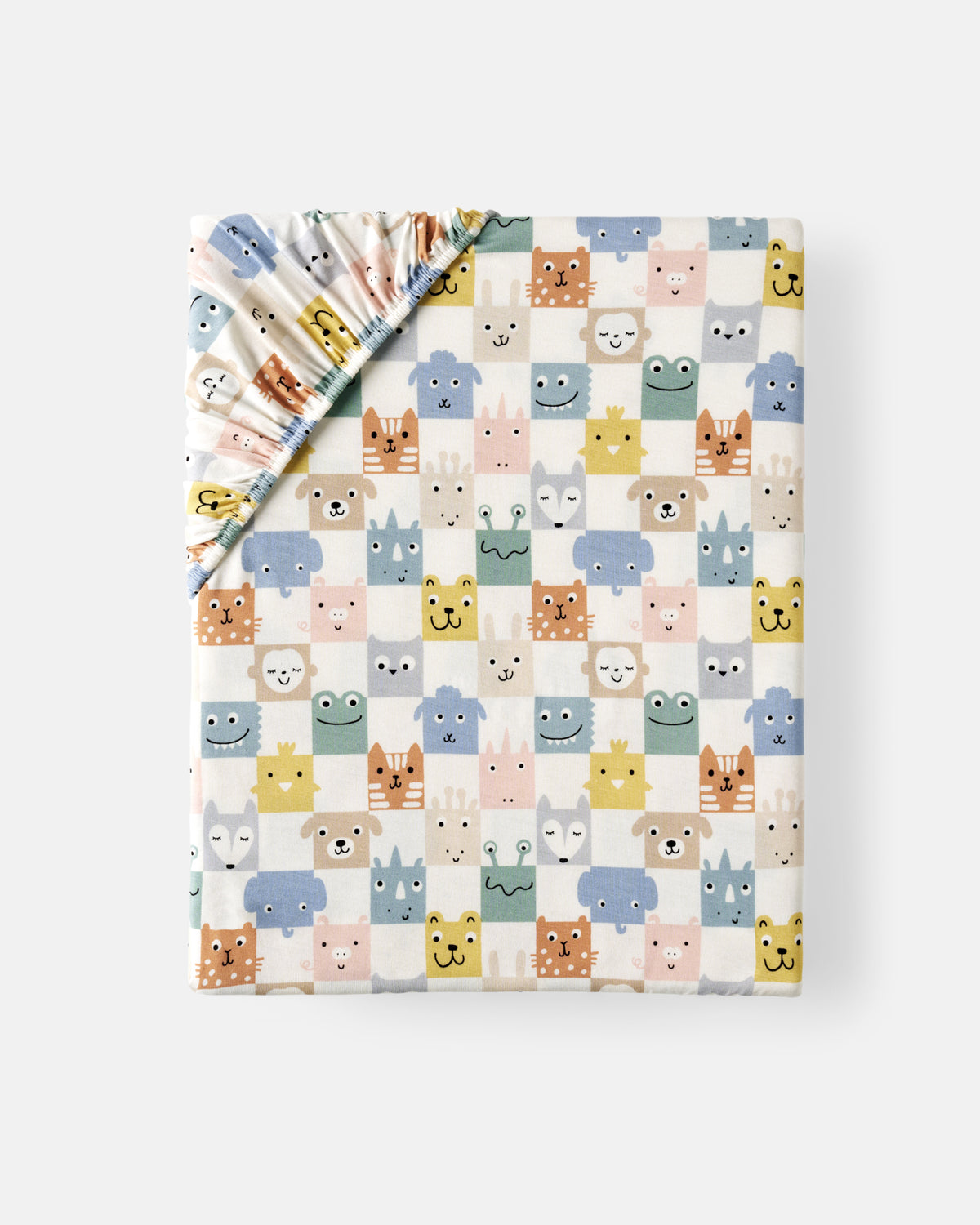 Flat lay of the Check Mates Fitted Crib Sheet