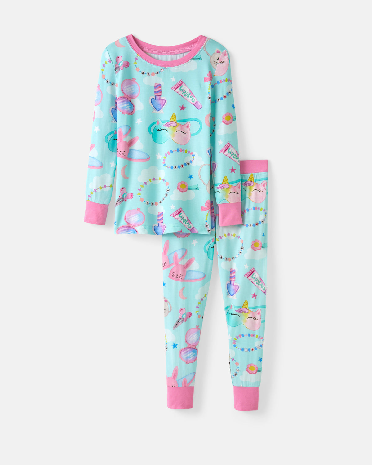 Flat lay of the Slumber Club Two-Piece Pajama Set
