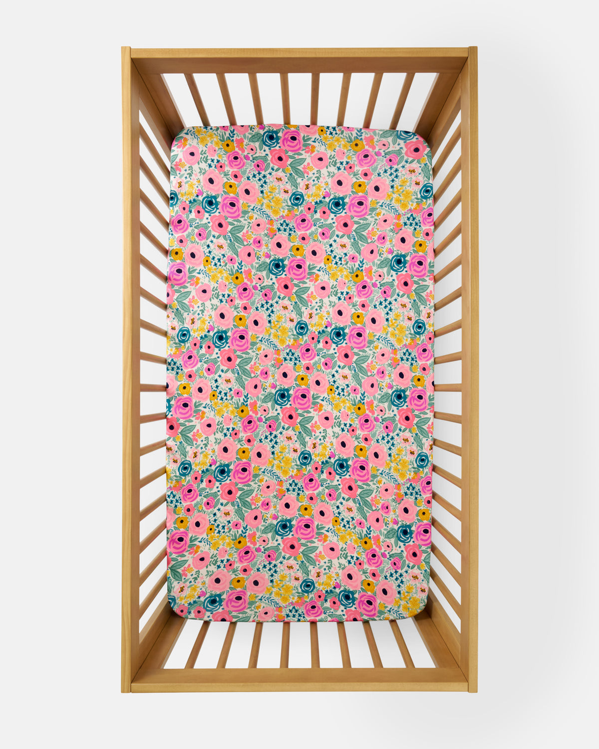 Overhead view of the Secret Garden Fitted Crib Sheet