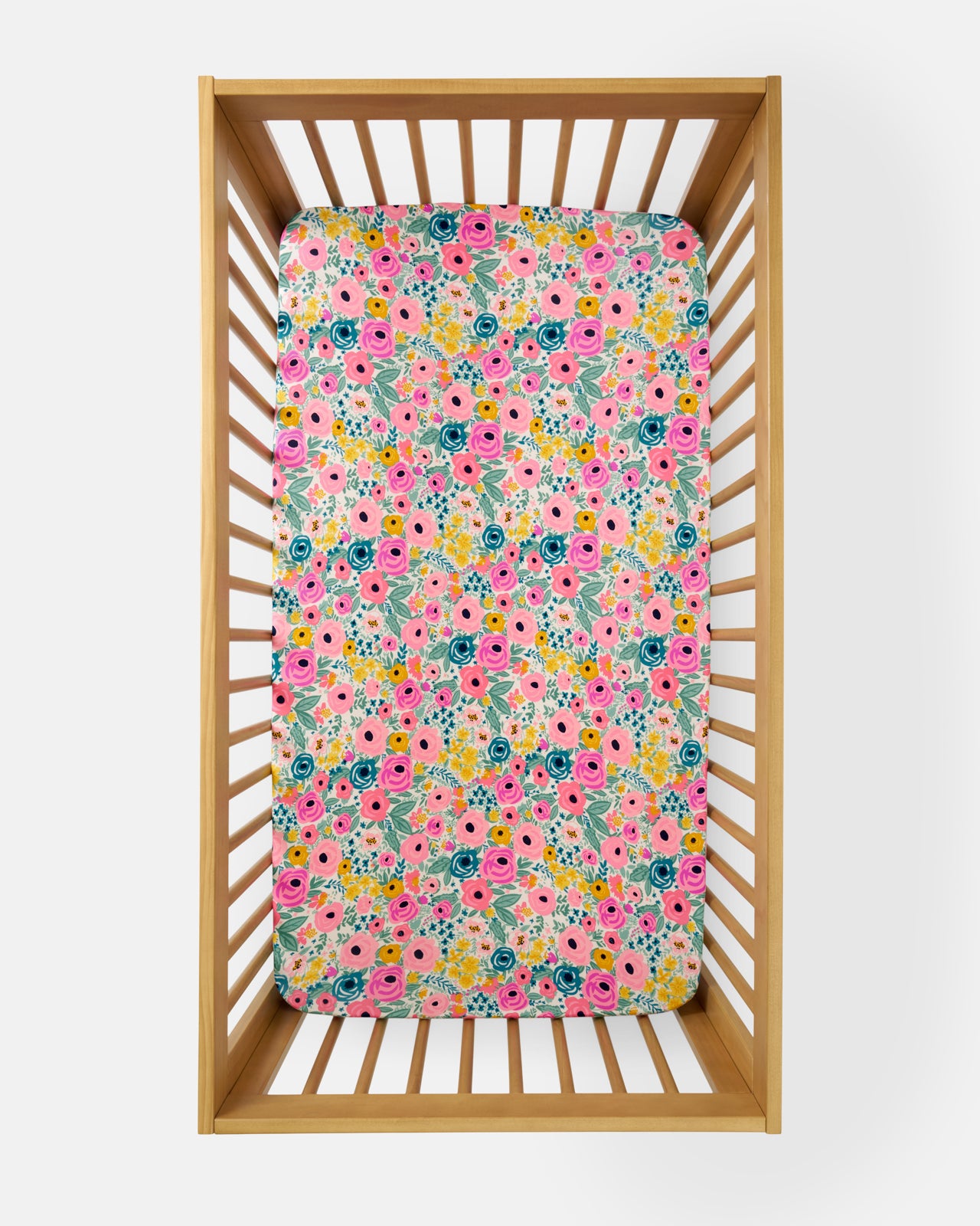 Overhead view of the Secret Garden Fitted Crib Sheet