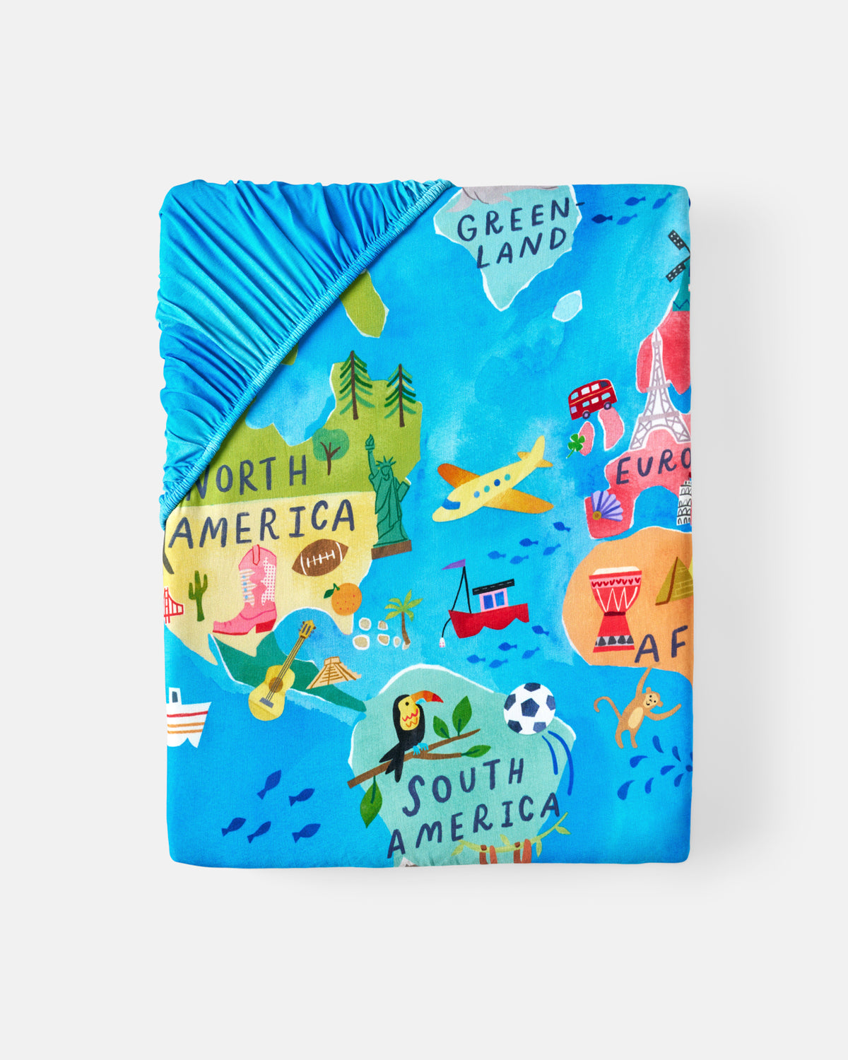 Flat lay of the Around The World Fitted Crib Sheet