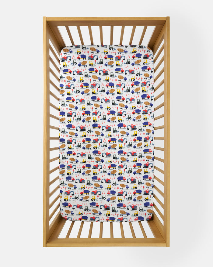 Aerial view of the Construction Fitted Crib Sheet