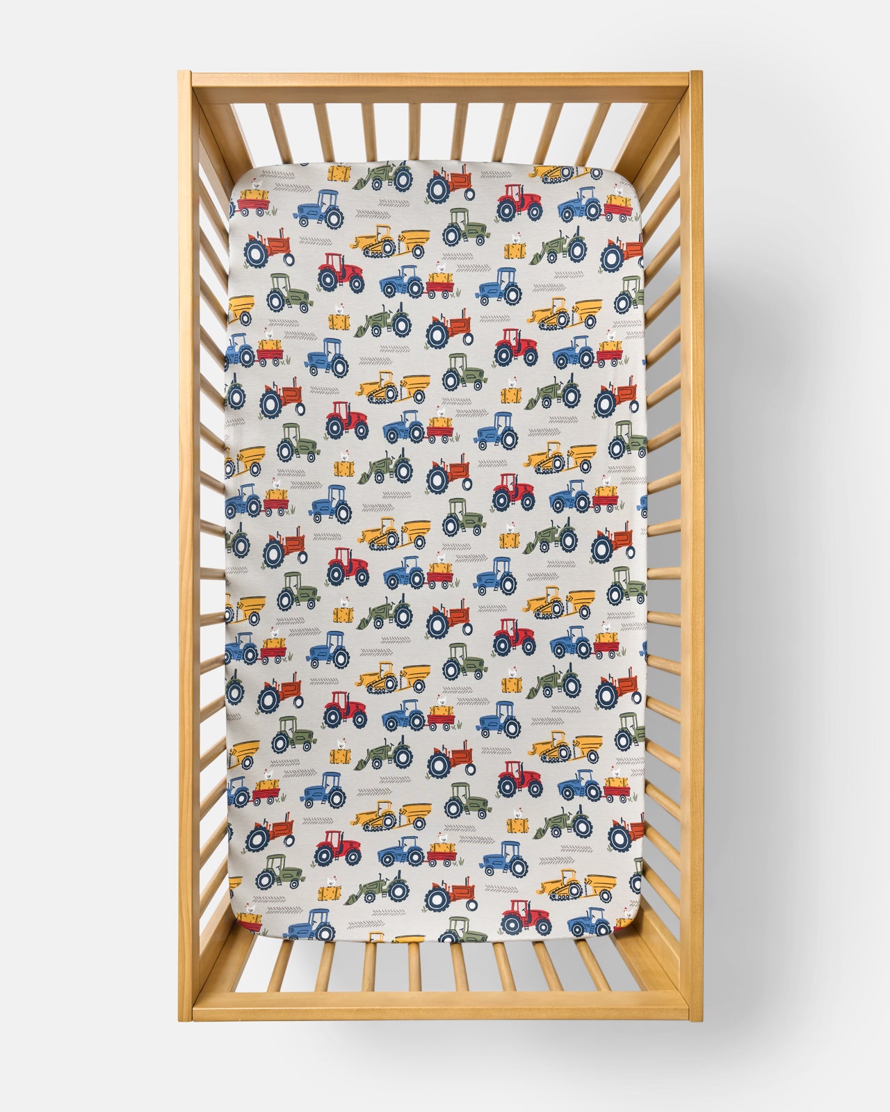 Aerial view of the Tractor Tales Fitted Crib Sheet