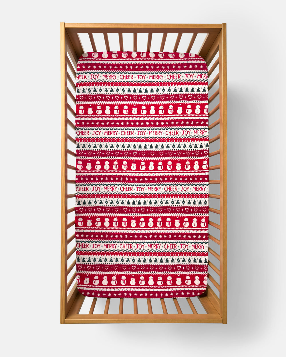 Aerial view of the Festive Fair Isle Fitted Crib Sheet